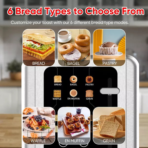 2 Slice Toasters, Touchscreen Dual Independent Control Panel, Smart Bread Toaster, Stainless Steel Toaster, Extra Wide Slots Toaster With Bagel