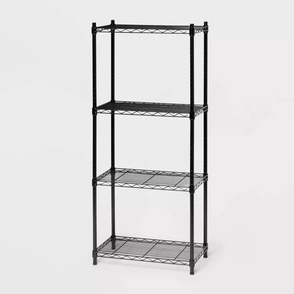 4 Tier Wire Shelving Black - Steel Utility Storage, Adjustable Feet & Shelves