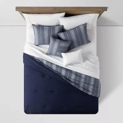 5pc Reversible Heathered Herringbone Stripe Comforter Set