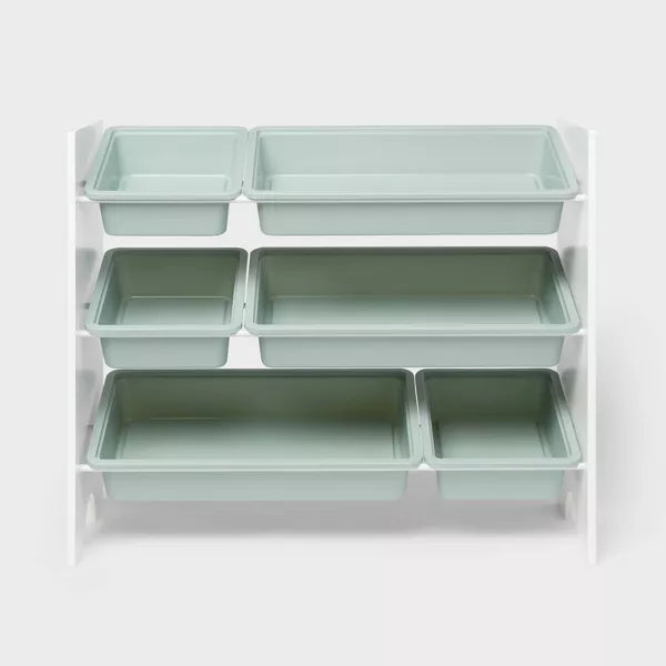Kids' 6 Bin Storage White - Multi Bin Toy Organizer, Kids Furniture for Playroom, 3 Shelves