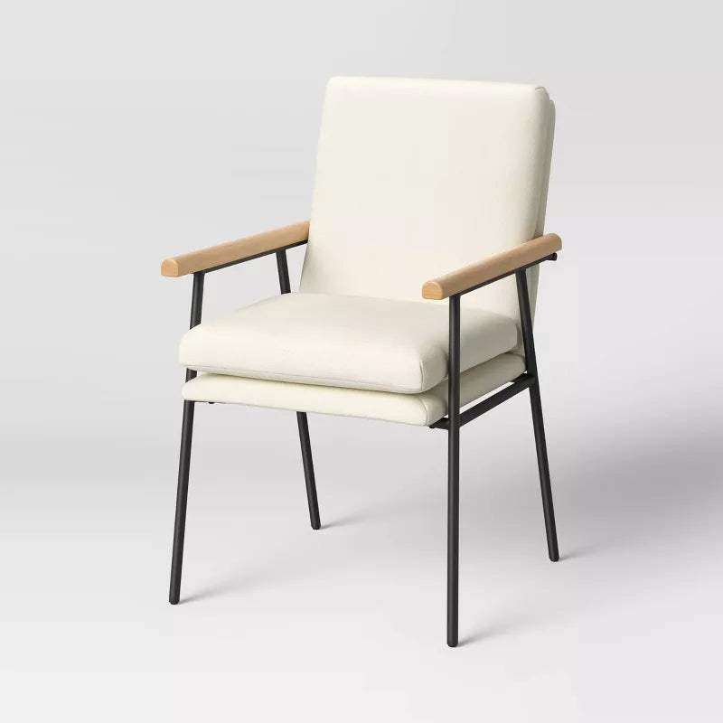 Lewes Wood Arm Upholstered Dining Chair with Metal Legs