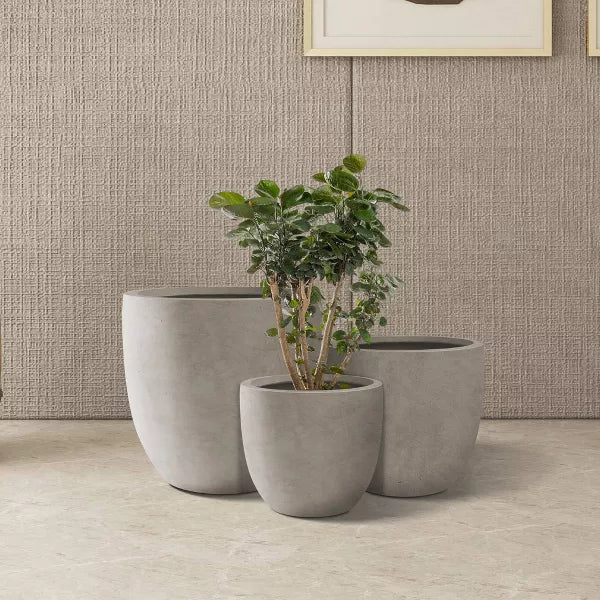 3pc Concrete Outdoor Planter Pots Beige