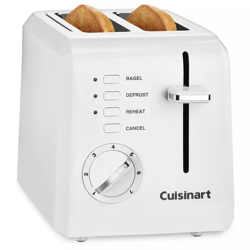 2-Slice Toaster White Bagel & Defrost Options, Reheat, Extra Wide Slots, Removable Crumb Tray