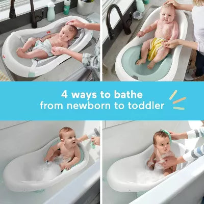Baby to Toddler Bath 4-in-1 Sling ‘n Seat Tub with Removable Infant Support and 2 Toys, Climbing Leaves