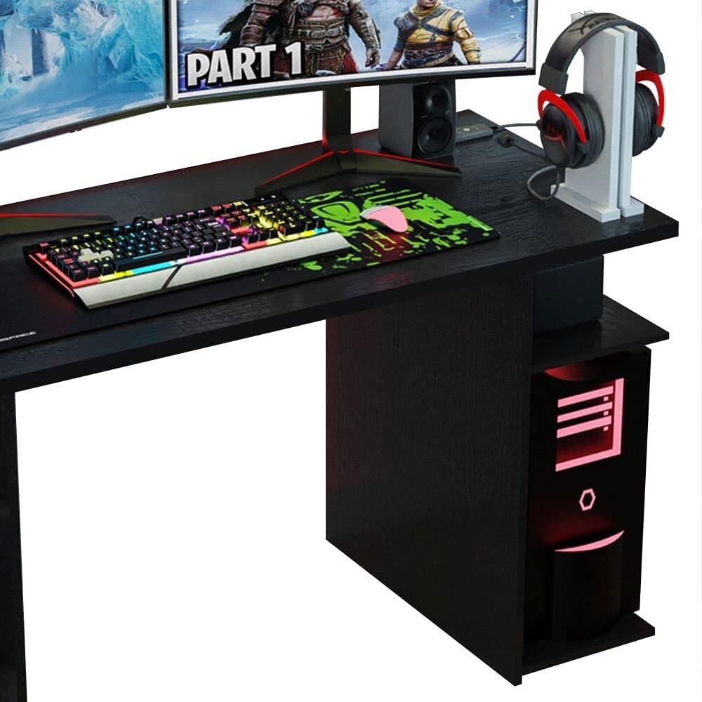 Gaming Computer Desk with 5 Shelves, Cable Management and Large Monitor Stand, Wood, Black