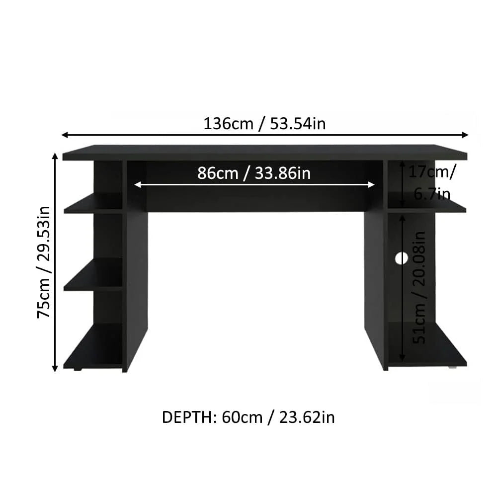 Gaming Computer Desk with 5 Shelves, Cable Management and Large Monitor Stand, Wood, Black