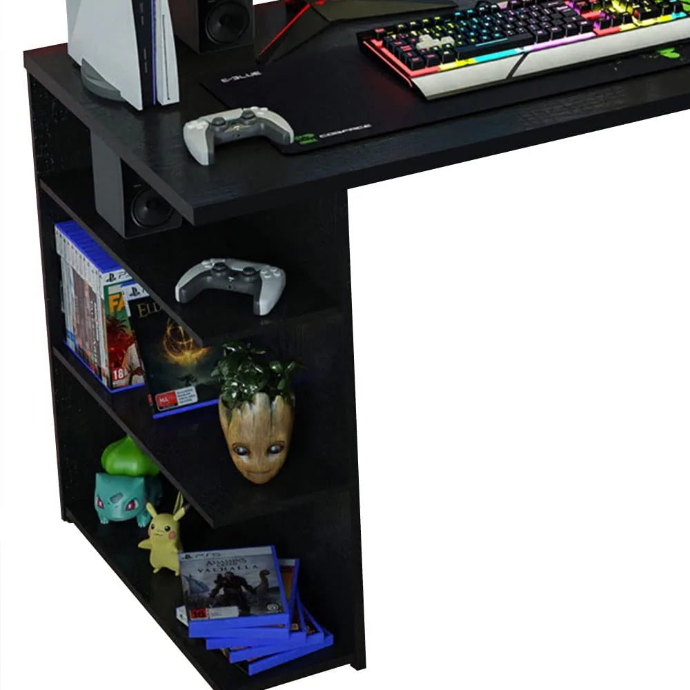 Gaming Computer Desk with 5 Shelves, Cable Management and Large Monitor Stand, Wood, Black