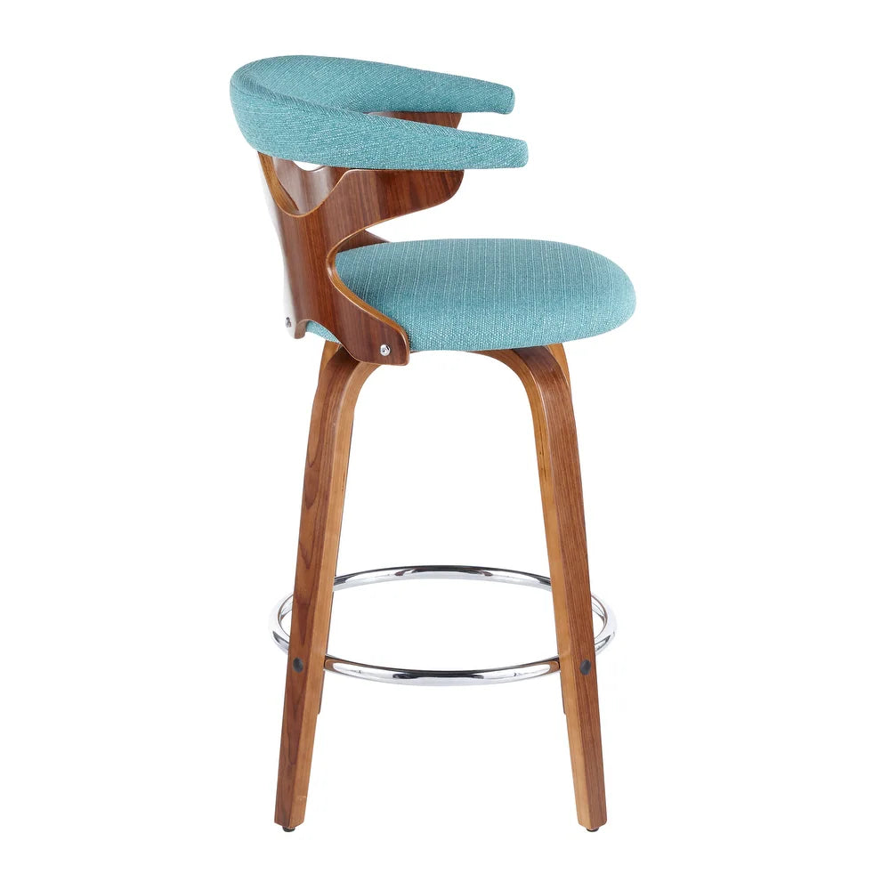 Viby Fixed-Height Counter Stool with Bent Wood Legs & Round Footrest 1 Piece - Teal Fabric/Walnut