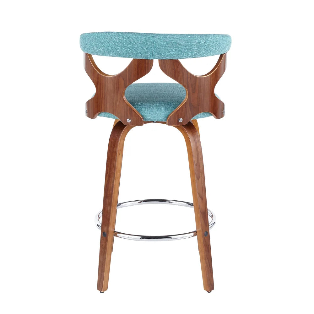 Viby Fixed-Height Counter Stool with Bent Wood Legs & Round Footrest 1 Piece - Teal Fabric/Walnut