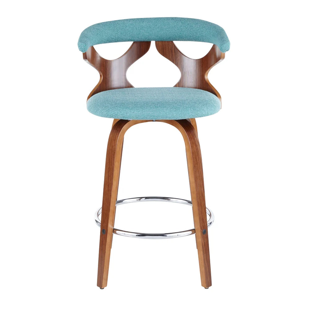 Viby Fixed-Height Counter Stool with Bent Wood Legs & Round Footrest 1 Piece - Teal Fabric/Walnut