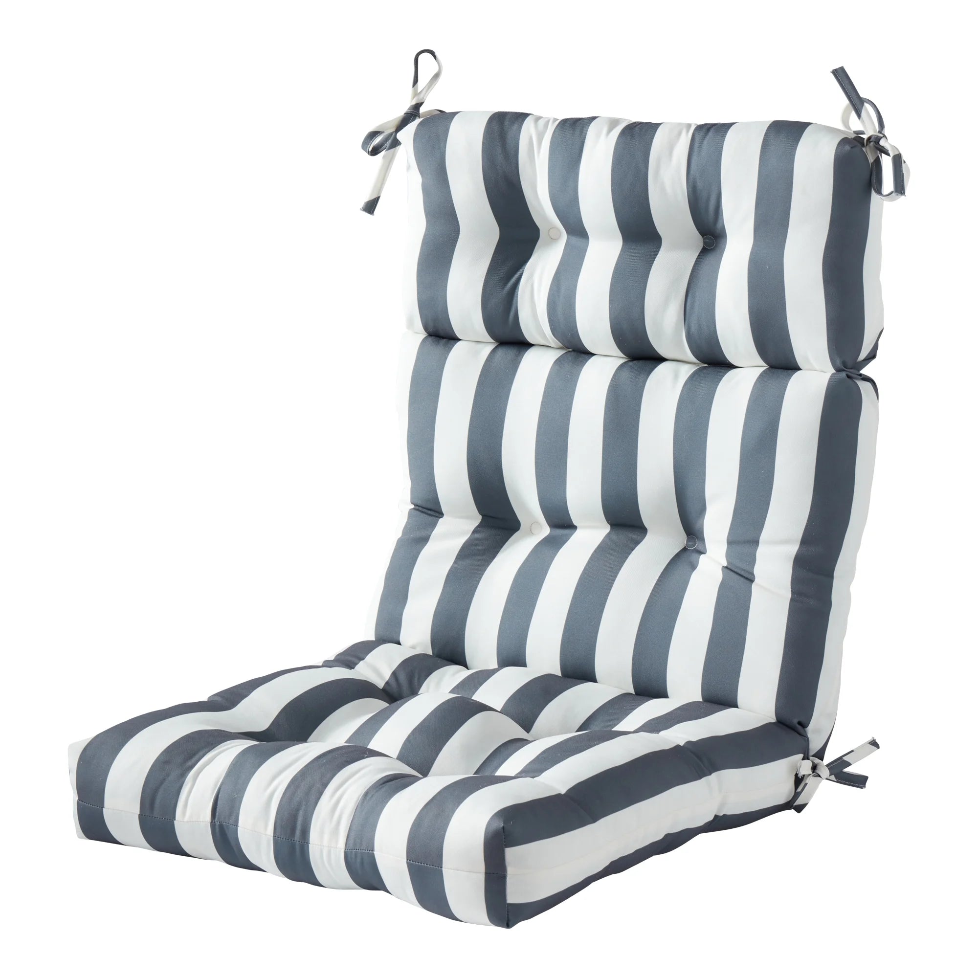 Outdoor High Back Dining Chair Cushion in Canopy Stripe Gray