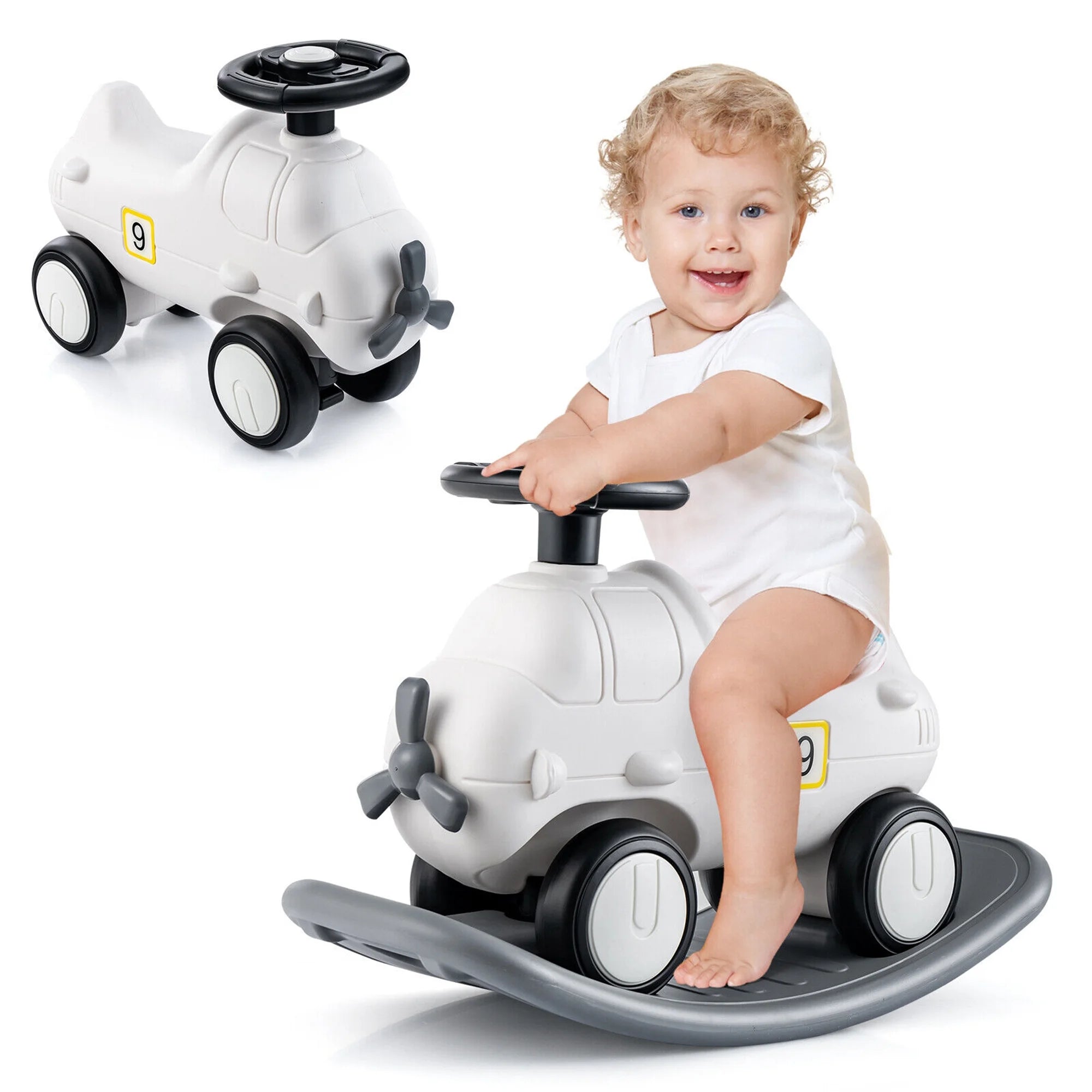 3-in-1 Rocking Horse & Sliding Car w/ Detachable Balance Board Indoor & Outdoor