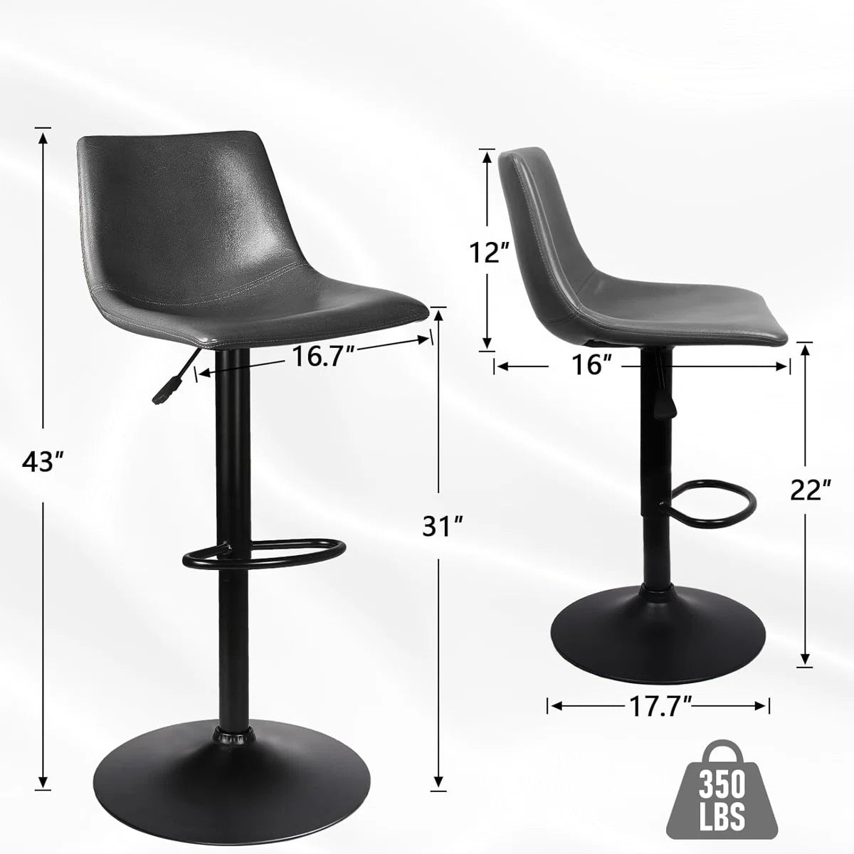 Swivel Upholstered Adjustable Height Counter Stool with Metal Frame (Set of 2)