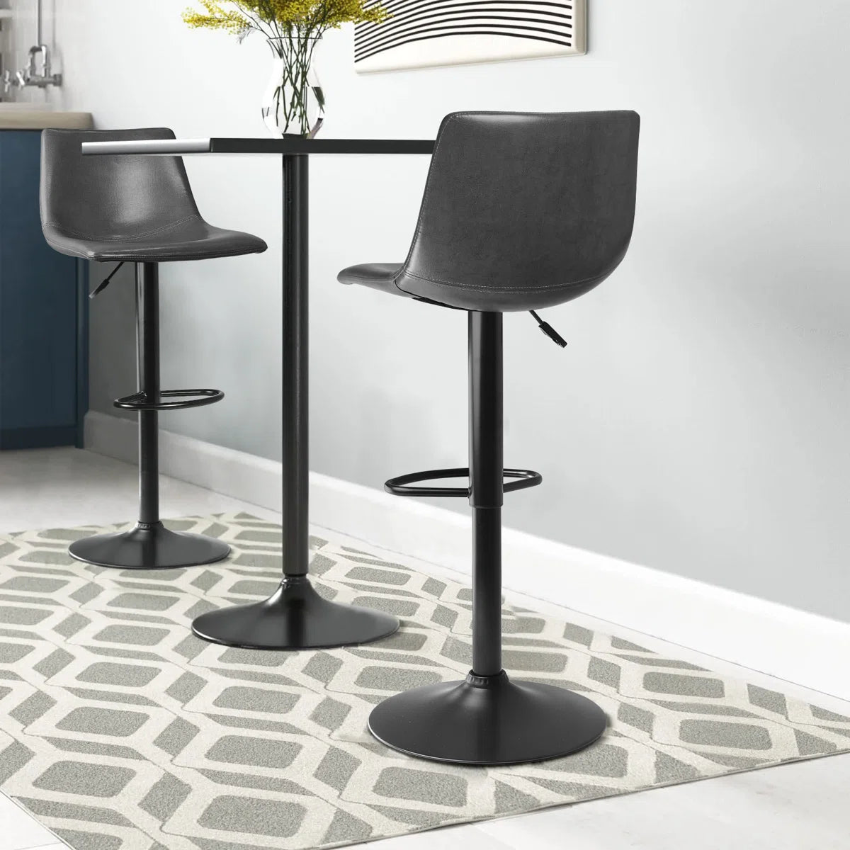 Swivel Upholstered Adjustable Height Counter Stool with Metal Frame (Set of 2)
