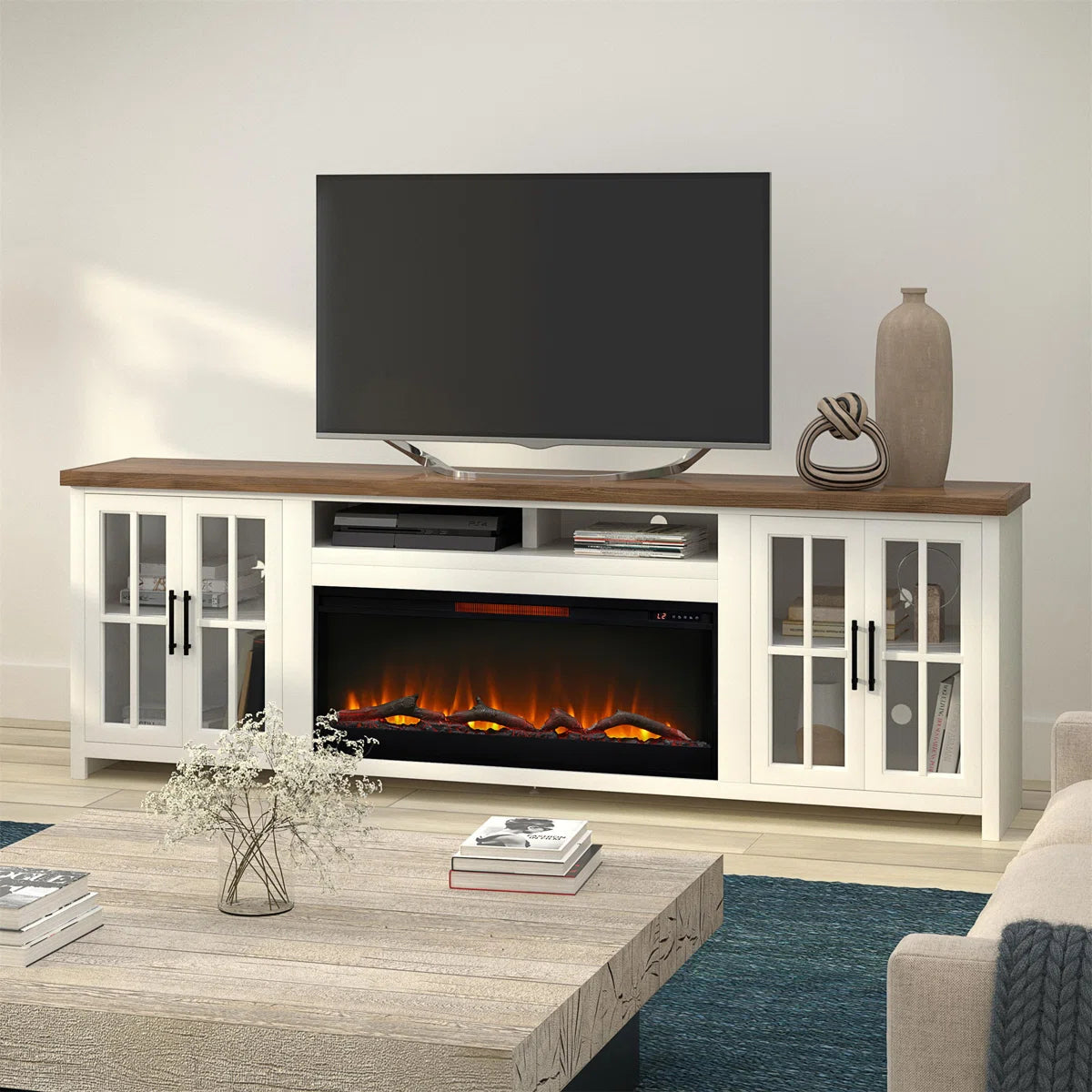 Hampton 97" Fireplace TV Stand Console - White SHOWROOM ITEM