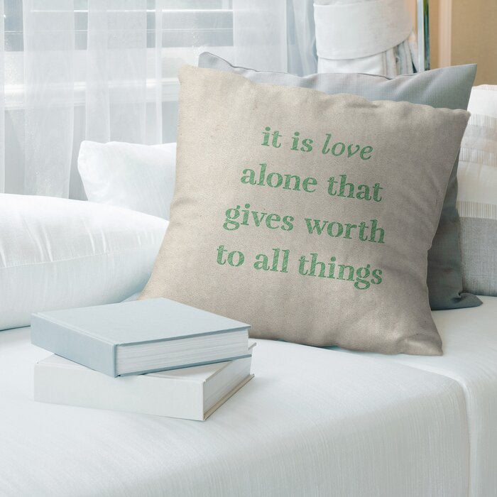 White/Green Quote Linen Pillow