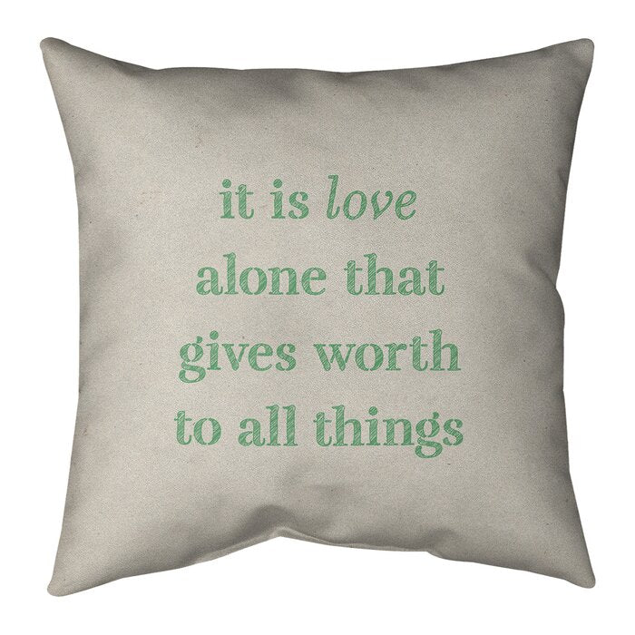 White/Green Quote Linen Pillow