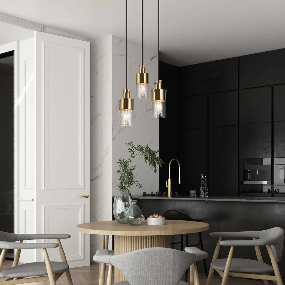 Hartwin Modern Black Gold Glass Chandelier Cluster Pendant Lights for Kitchen Island - Black and Gold (Set of 2)