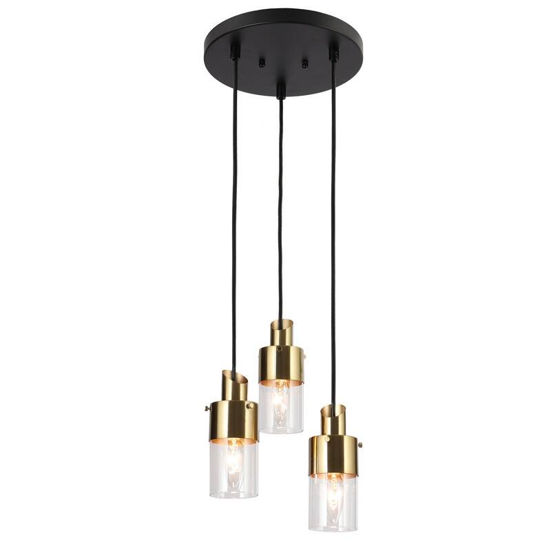 Hartwin Modern Black Gold Glass Chandelier Cluster Pendant Lights for Kitchen Island - Black and Gold (Set of 2)