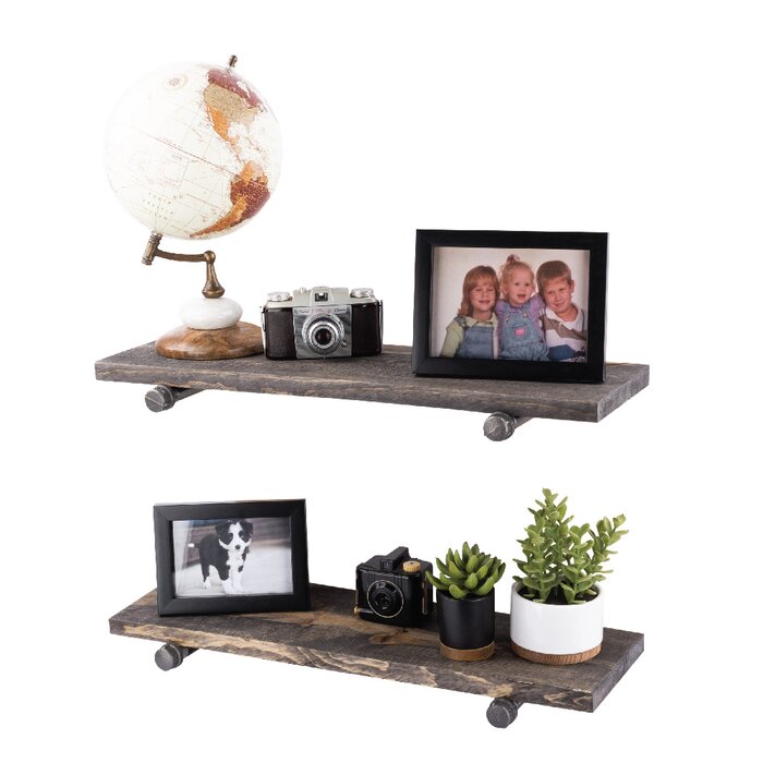 Boulder Black Hazle Solid Wood Floating Shelf (Set of 2)