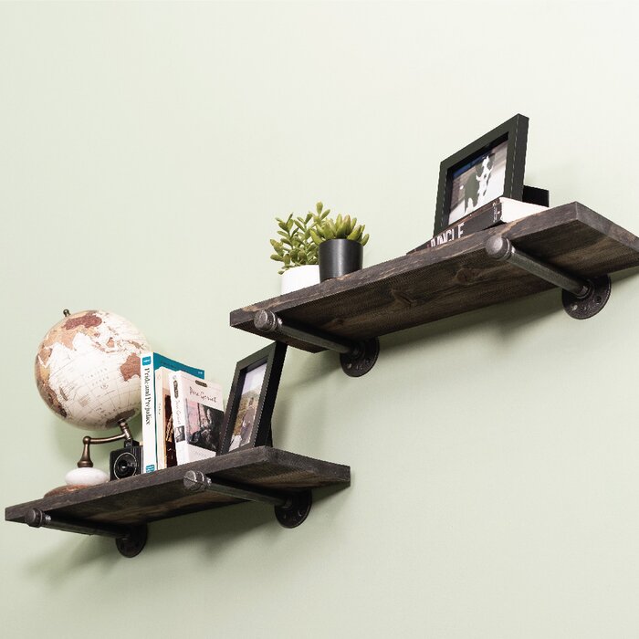 Boulder Black Hazle Solid Wood Floating Shelf (Set of 2)