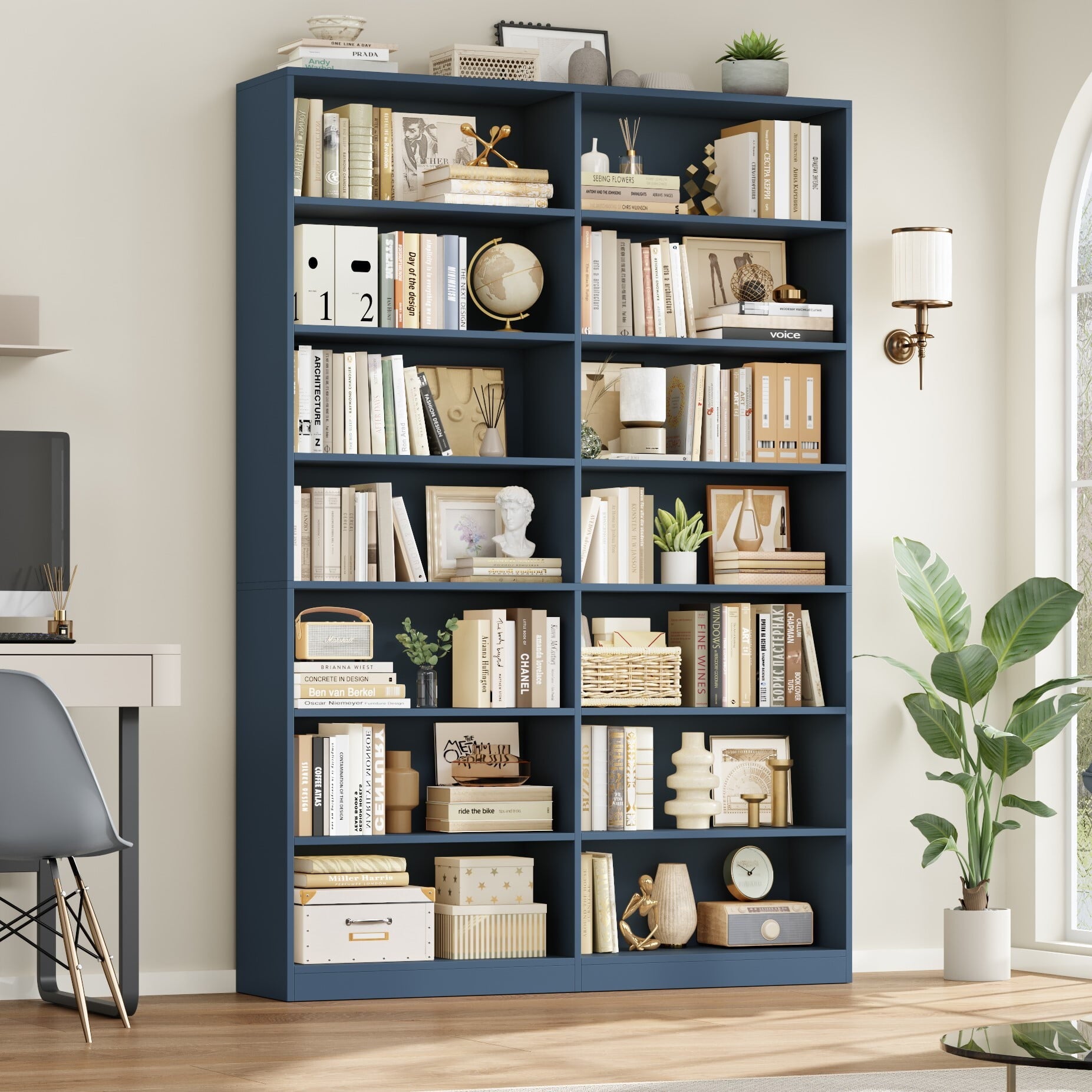 Hiphuta Double Wide 7-Tier Bookcase with 14 Cubes Blue – Salvage & Co Indy