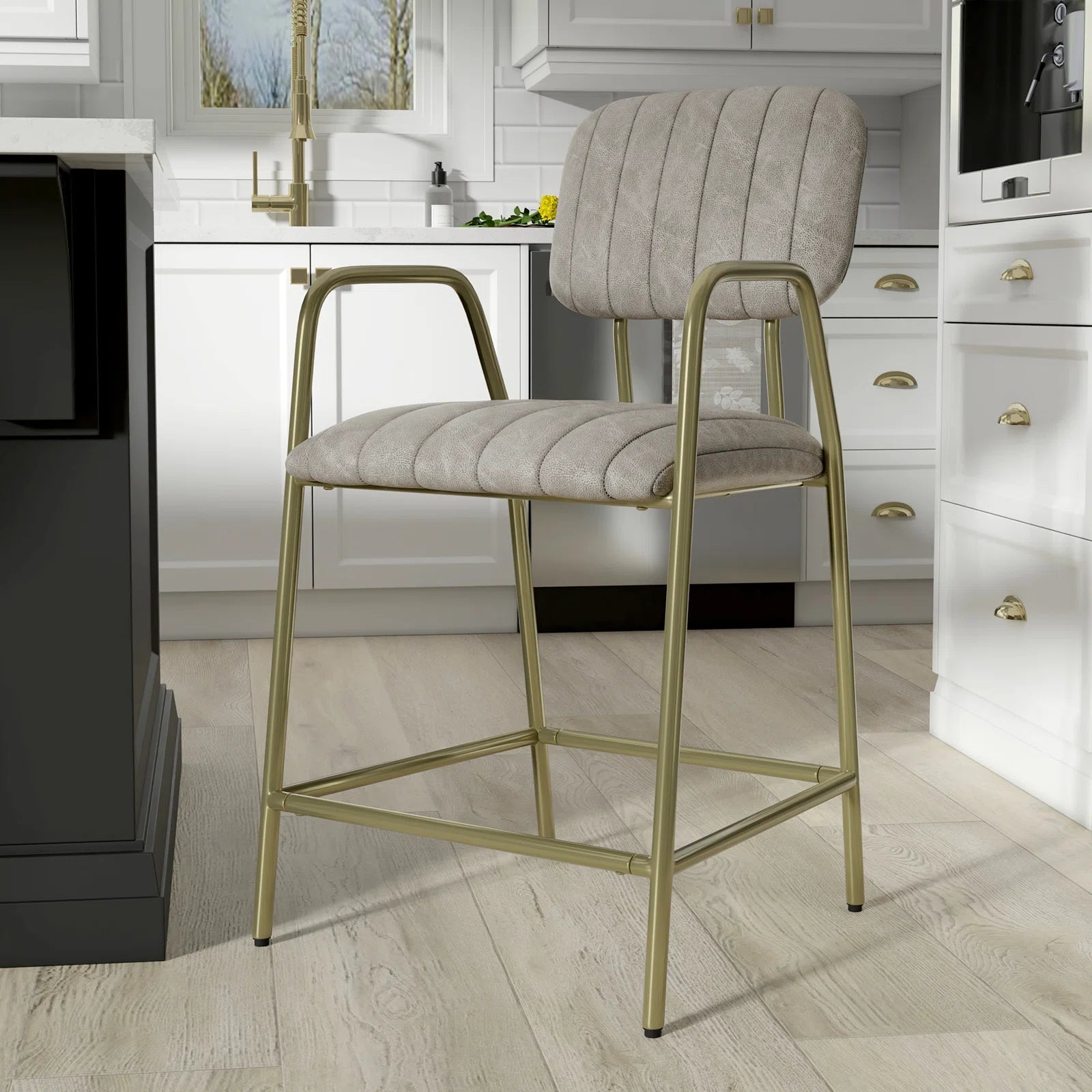 Holford Upholstered Vegan Leather Counter Height Stool with Metal Base
