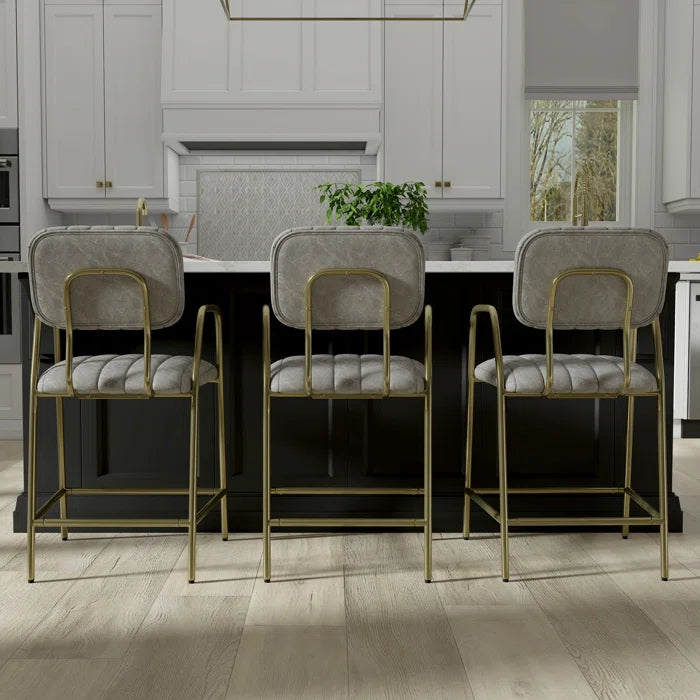 Holford Upholstered Vegan Leather Counter Height Stool with Metal Base