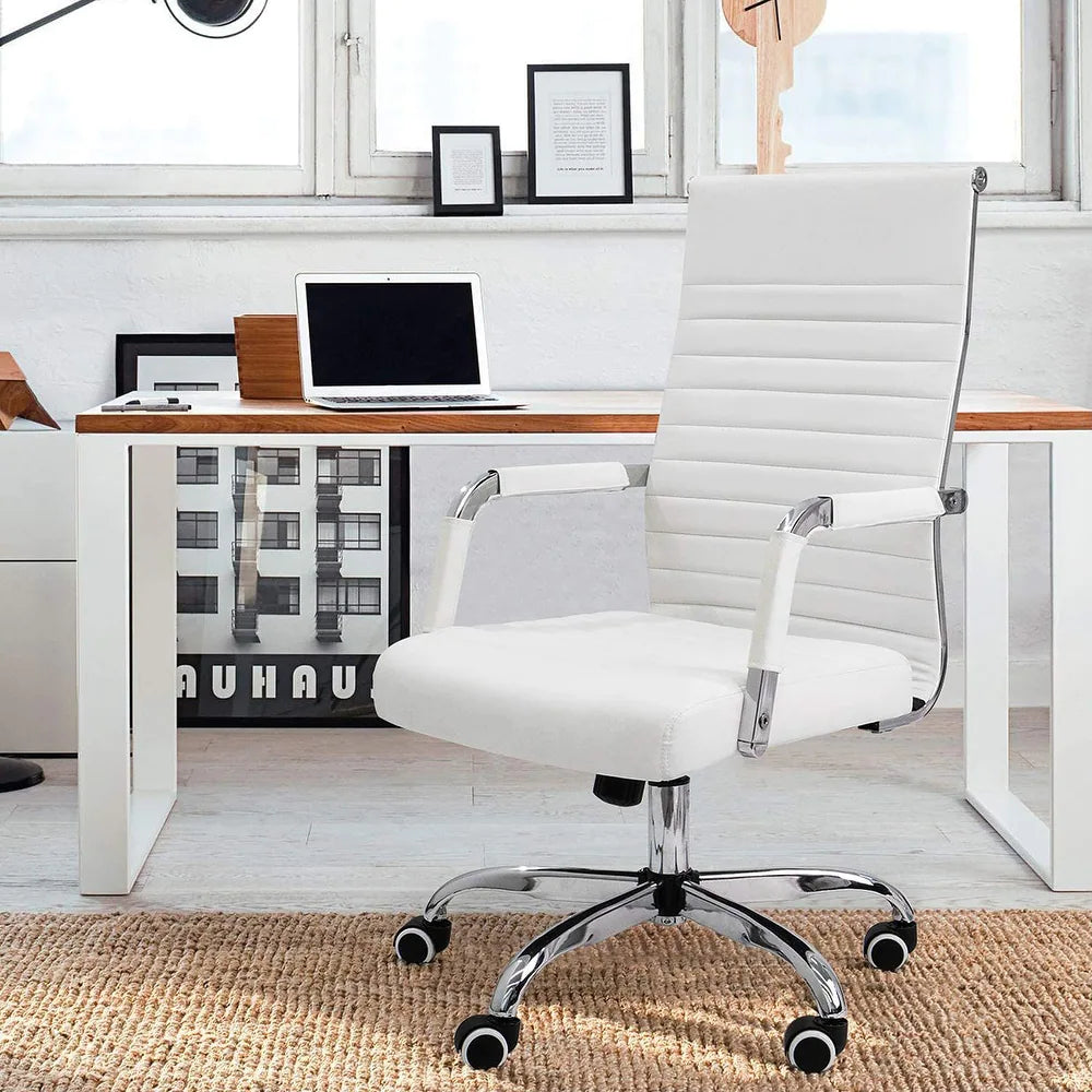 White Ribbed Desk Ribbed Office Desk Chair Computer Chair - White – Salvage & Co Indy