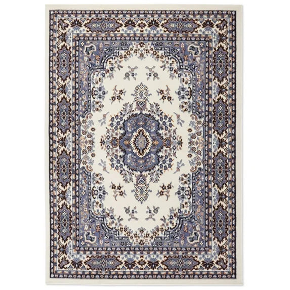 Premium Sakarya Traditional Medallion Area Rug, Ivory/Blue, 21"x35"