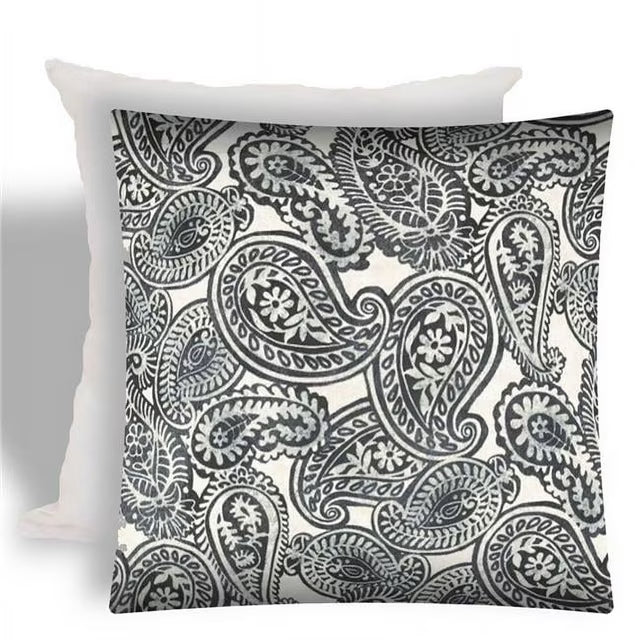 HomeRoots 14 x 14 x 2.5 in. Gray & Cream Zippered Paisley Throw Pillow - SHOWROOM ITEM