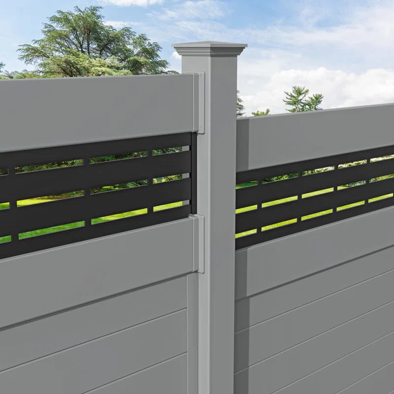 Horizontal Fence Boardwalk Gray Vinyl Privacy Panel Kit