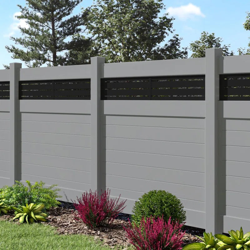 Horizontal Fence Boardwalk Gray Vinyl Privacy Panel Kit
