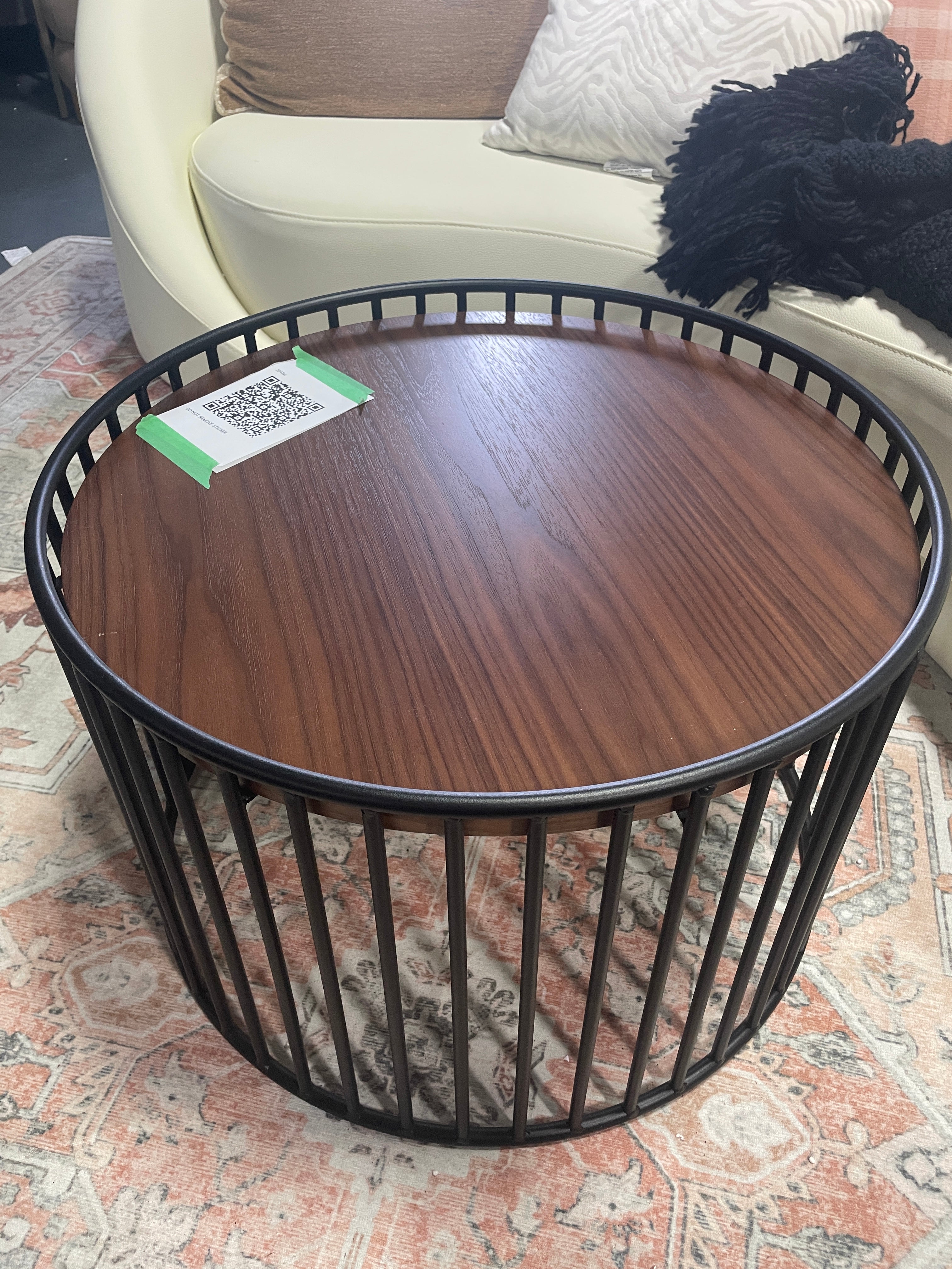 Modrest Bronson Modern Walnut & Black Round Coffee Table SHOWROOM ITEM