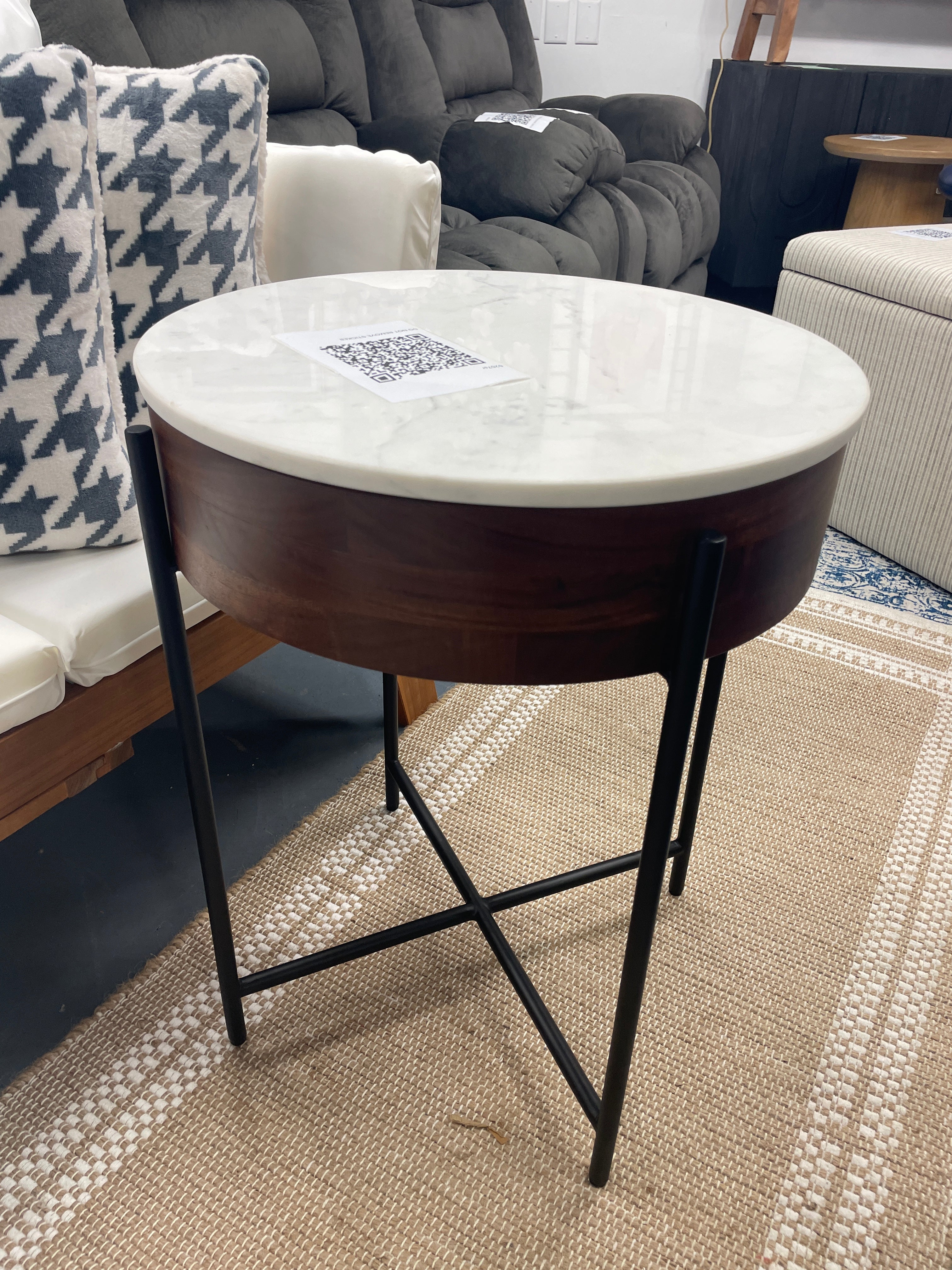 Birkdale Round Marble/Wood End Table White SHOWROOM ITEM