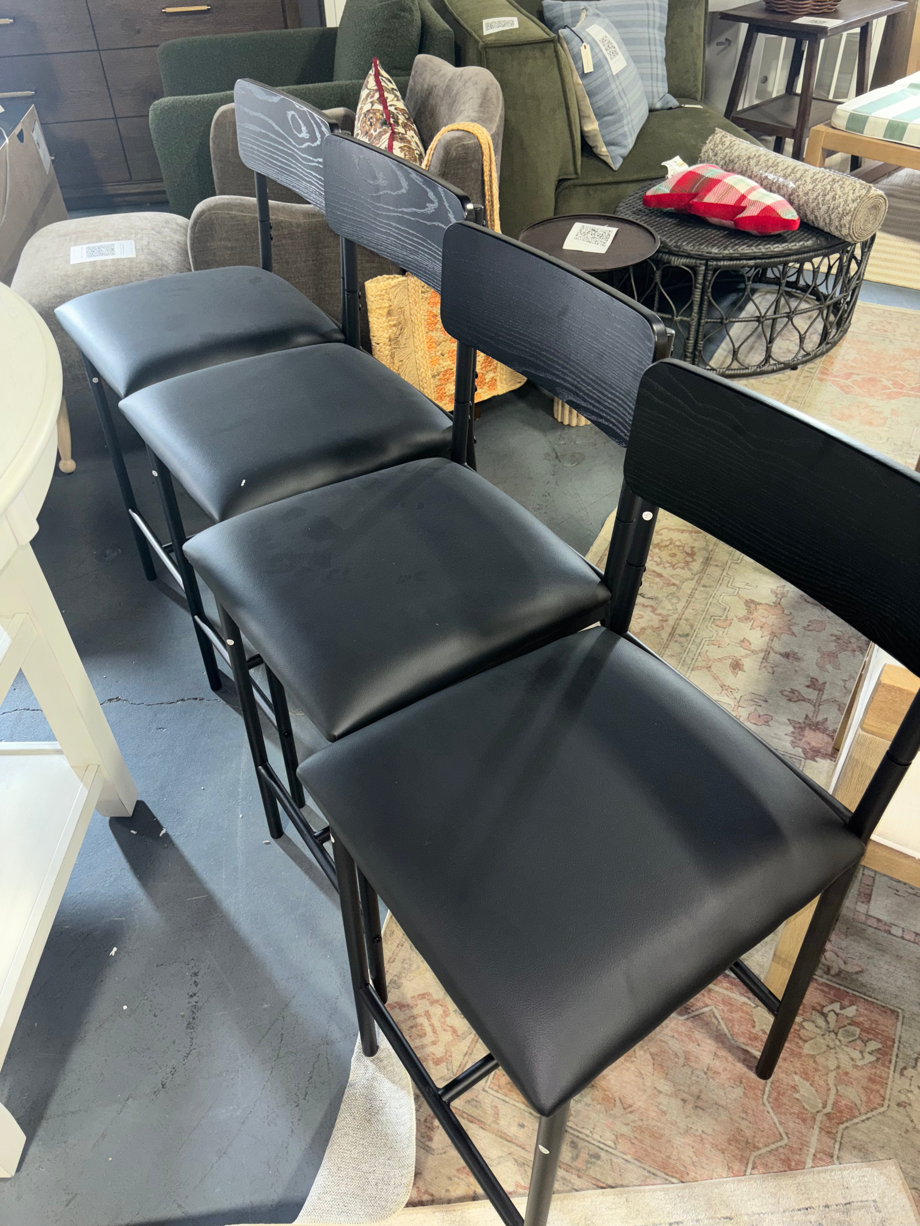 (Set of 4) Upholstered Height Bar Stools with Backrest and Footrest - Black SHOWROOM ITEM