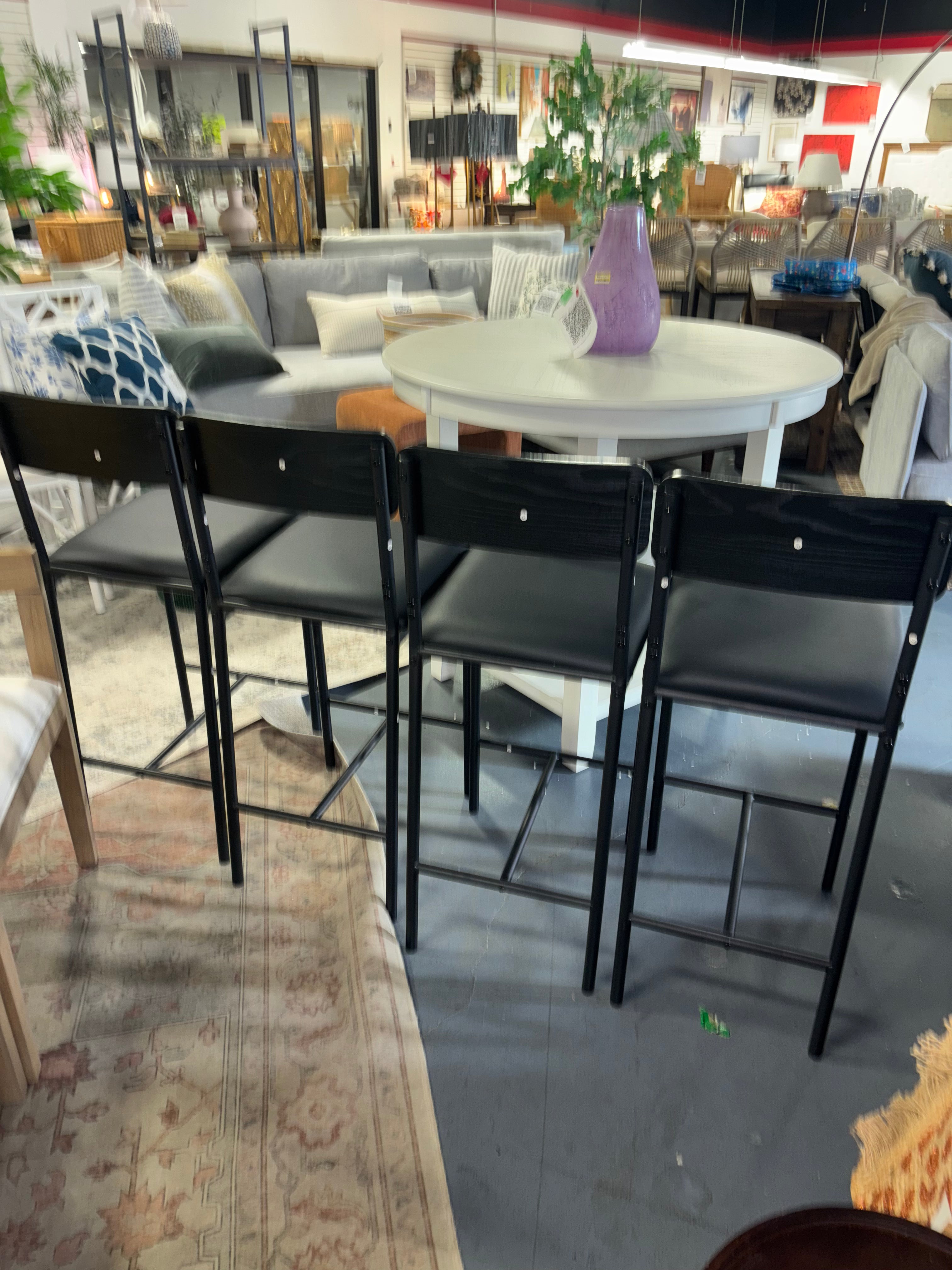 (Set of 4) Upholstered Height Bar Stools with Backrest and Footrest - Black SHOWROOM ITEM