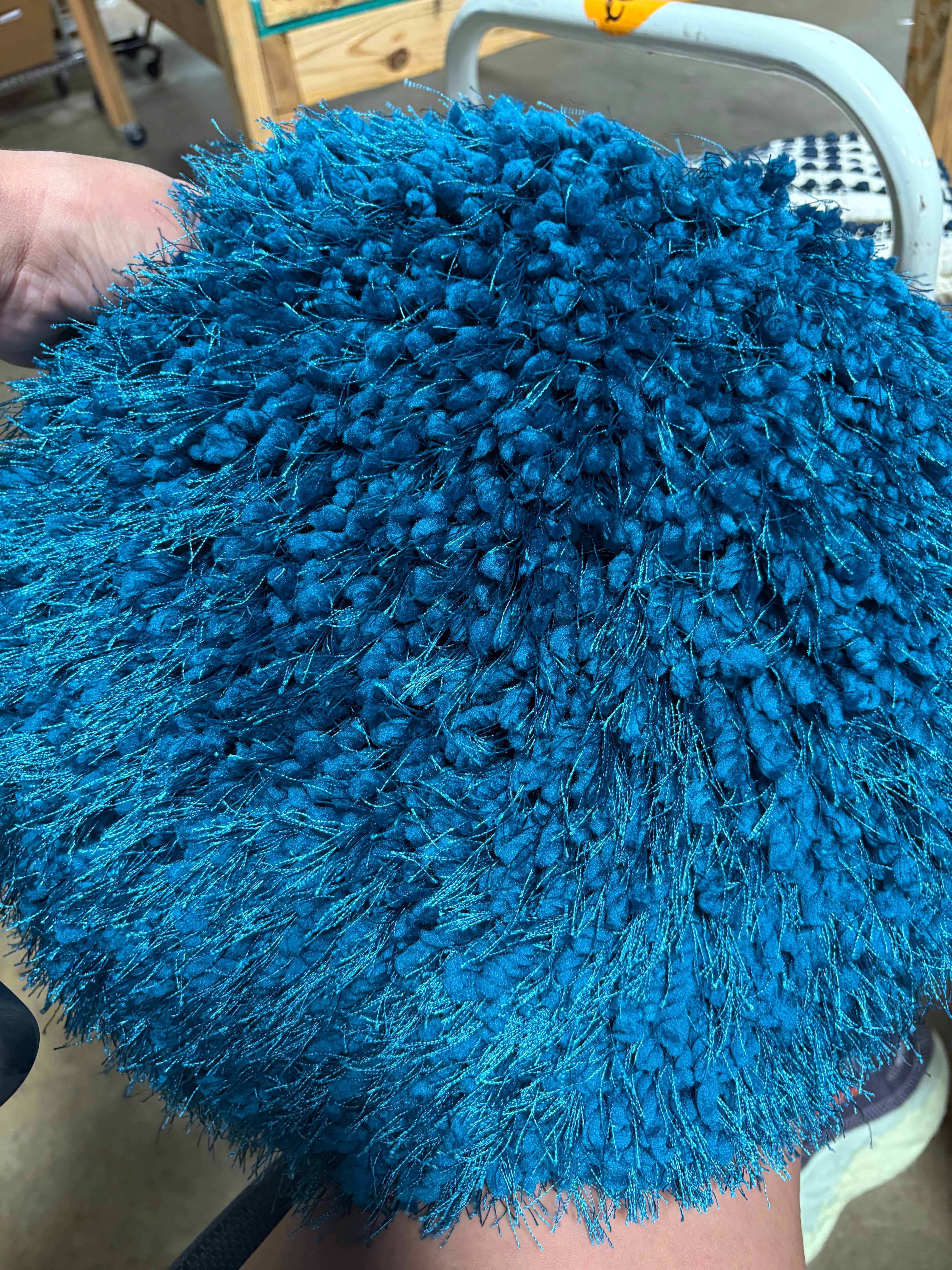 14" X 14" Blue Round Shag Throw Pillow SHOWROOM ITEM