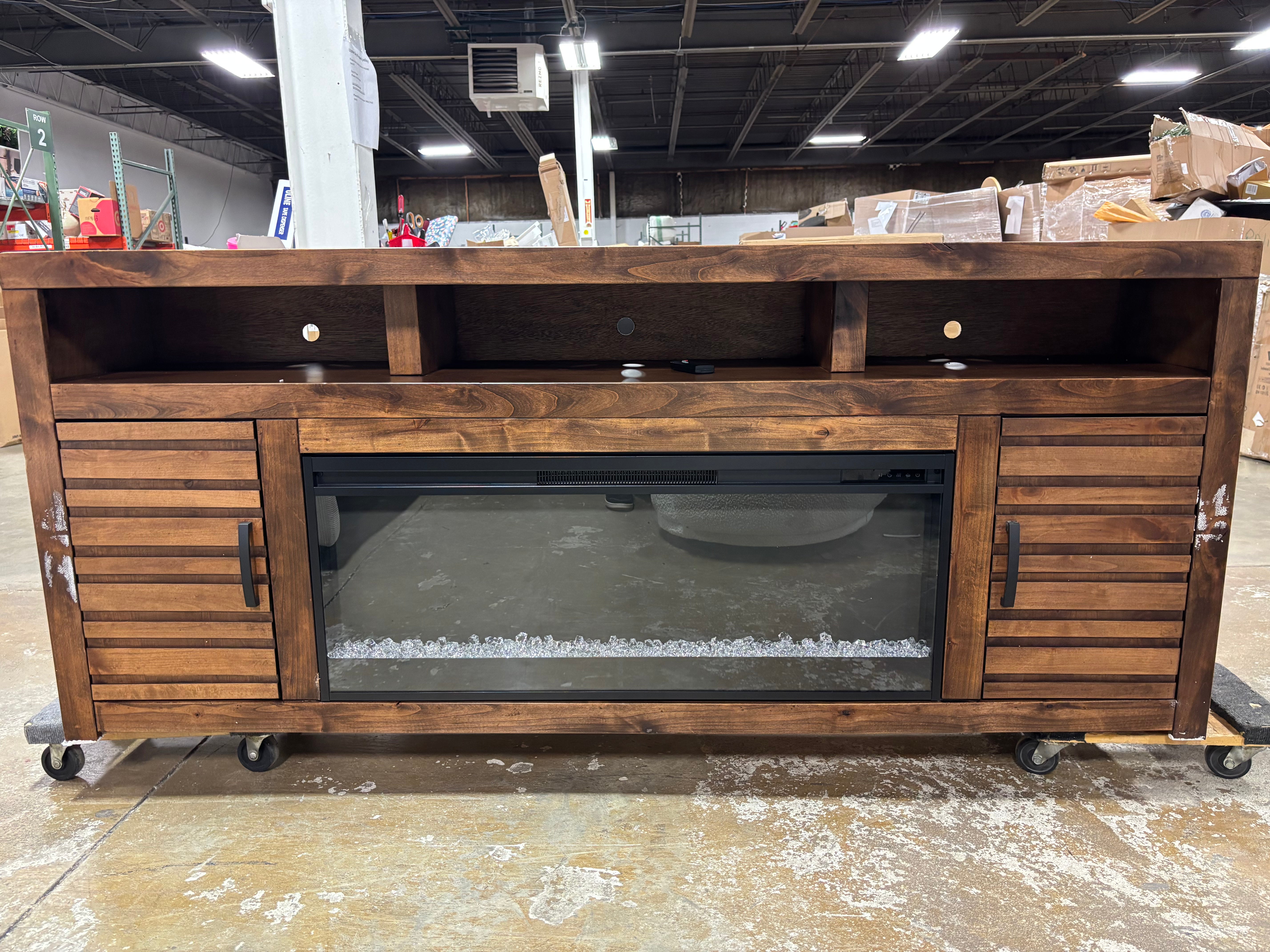 Geonna 78" Electric Fireplace TV Stand Console - Whiskey Brown Finish SHOWROOM ITEM
