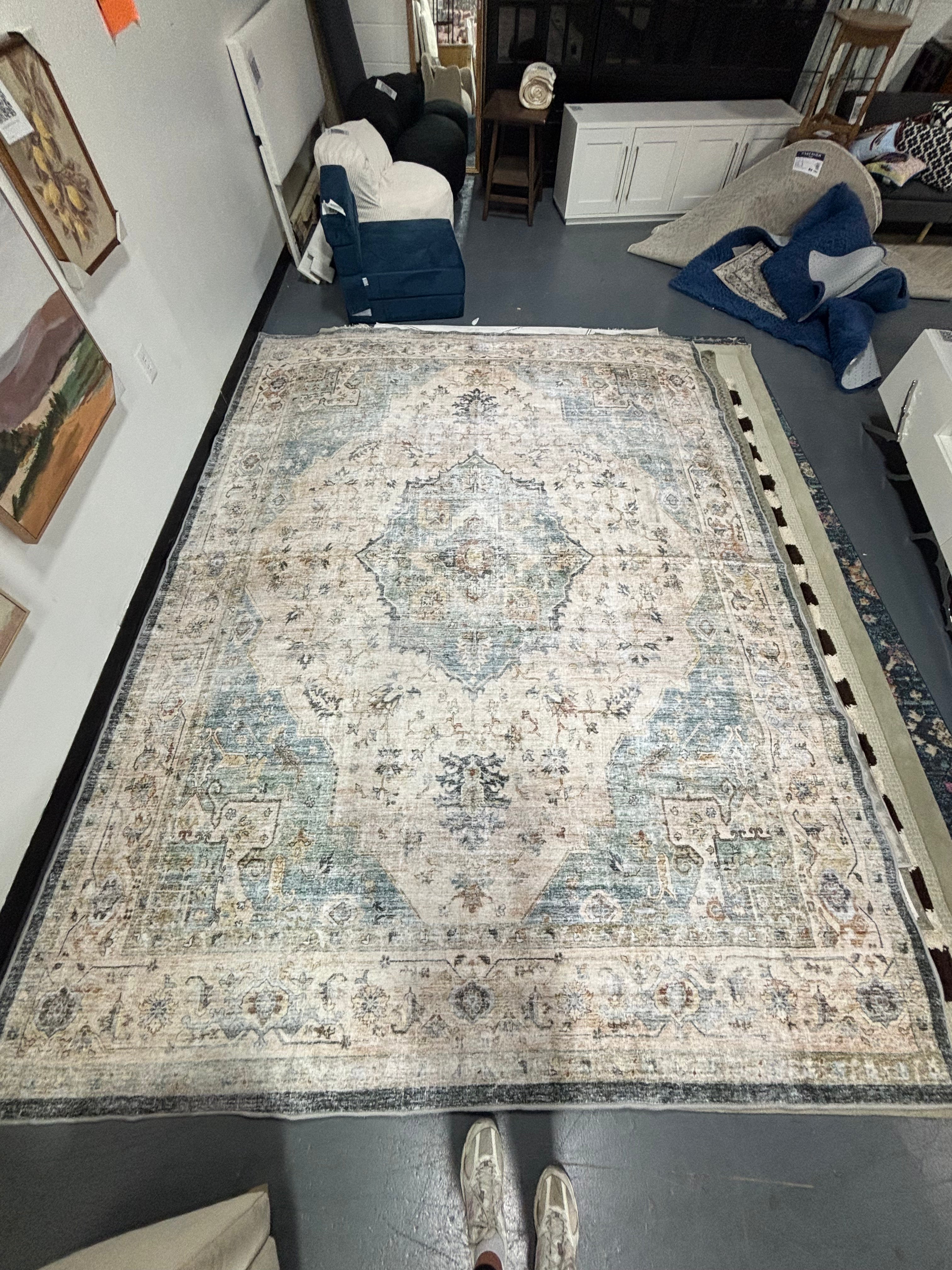 9'x12' Ultra Soft Blue/Beige Machine Washable Oriental Area Rug - Color 6 SHOWROOM ITEM