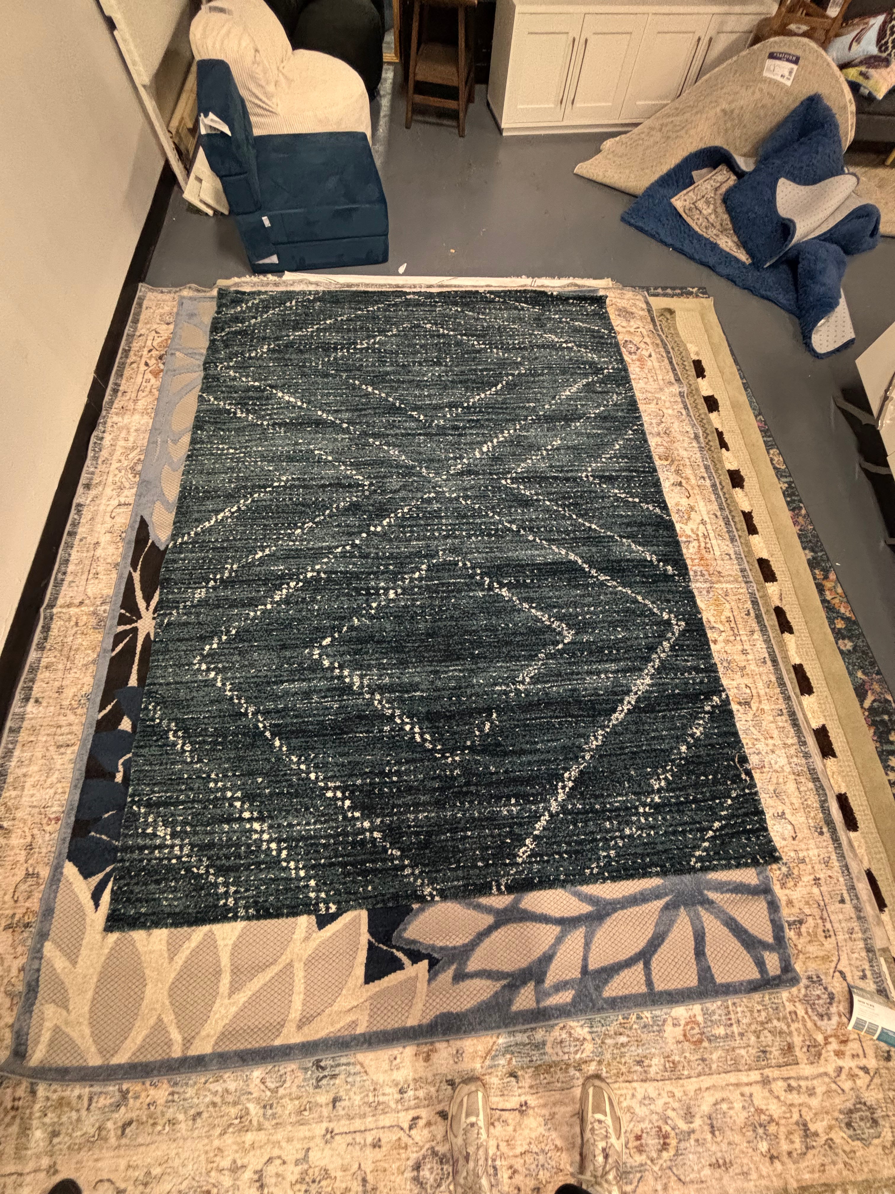 6'7" x 9' Beveridge Geometric Indoor Rug - Blue/White SHOWROOM ITEM