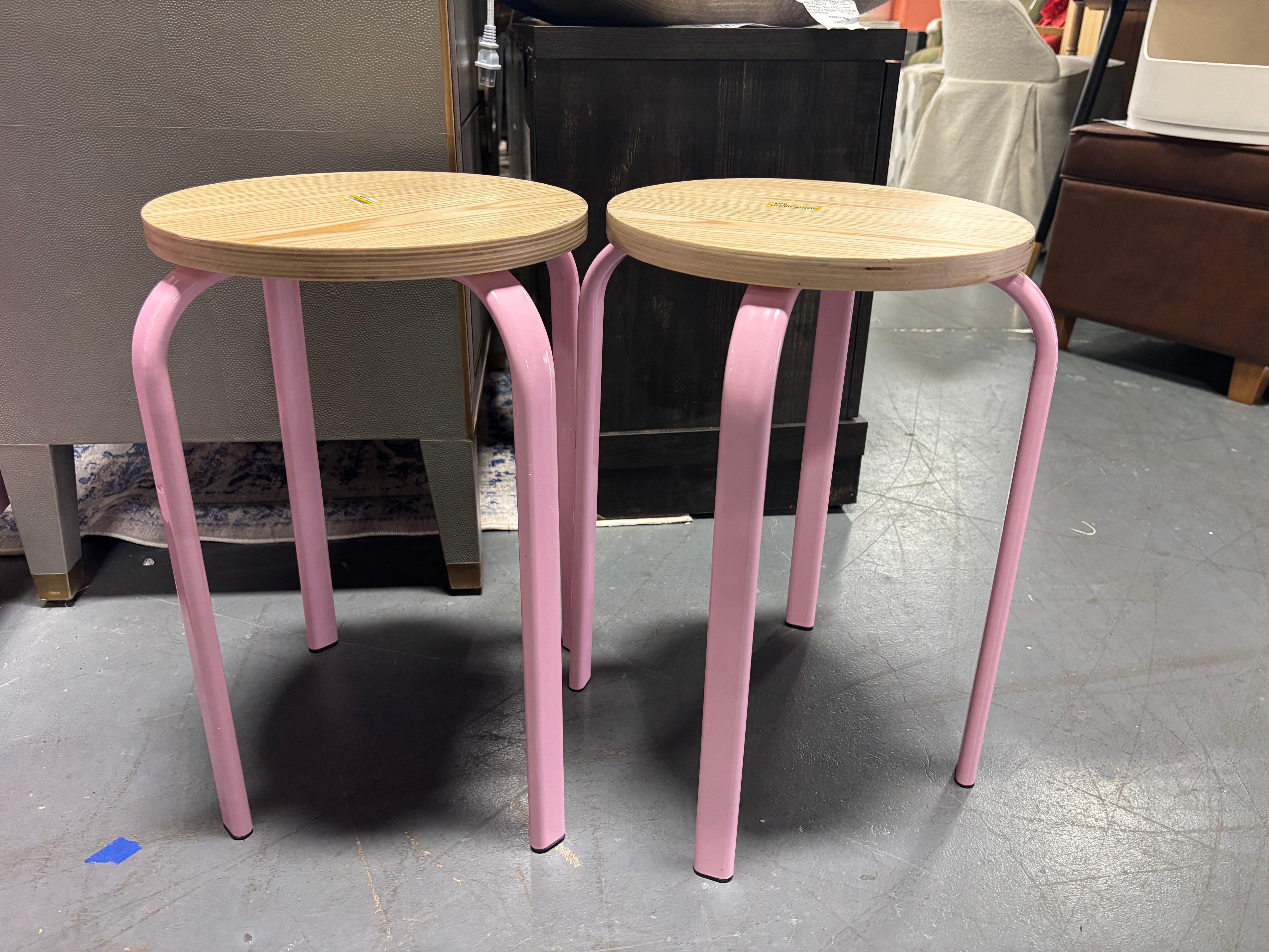 (Set of 2) Stackable Accent Stool - Pink SHOWROOM ITEM