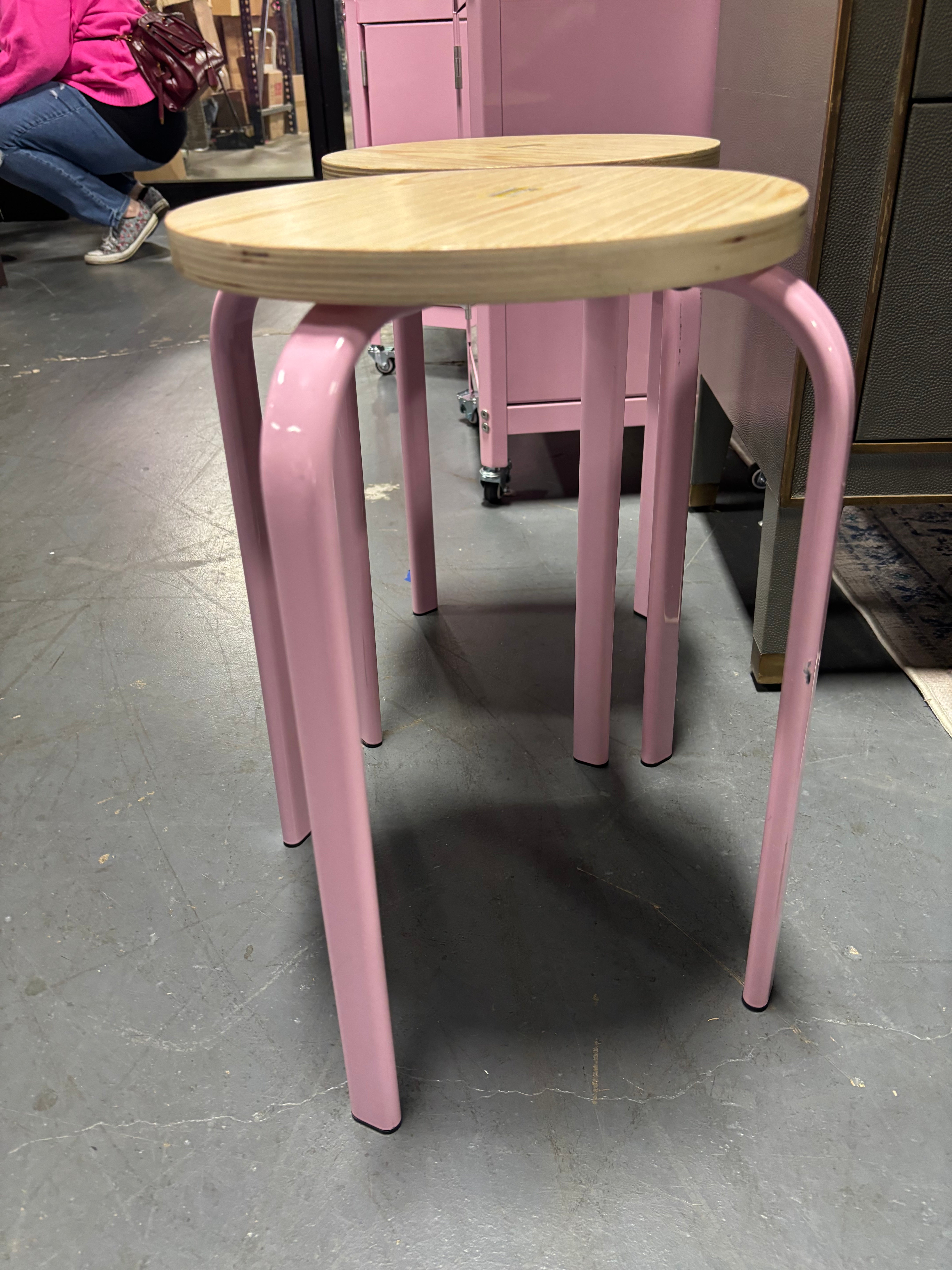 (Set of 2) Stackable Accent Stool - Pink SHOWROOM ITEM