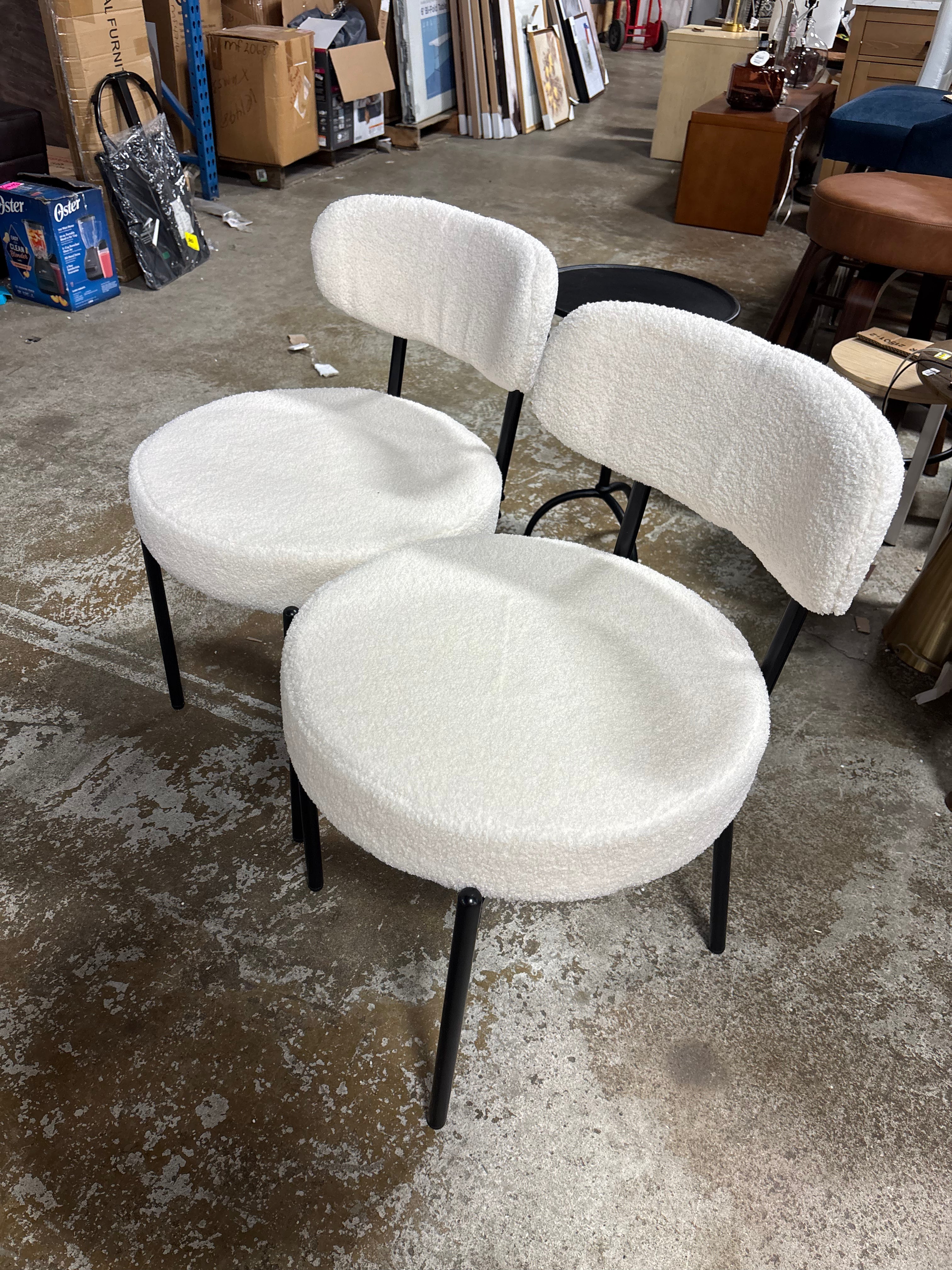 (Set of 2) Burbank Modern Round Boucle Dining Chairs - White SHOWROOM ITEM