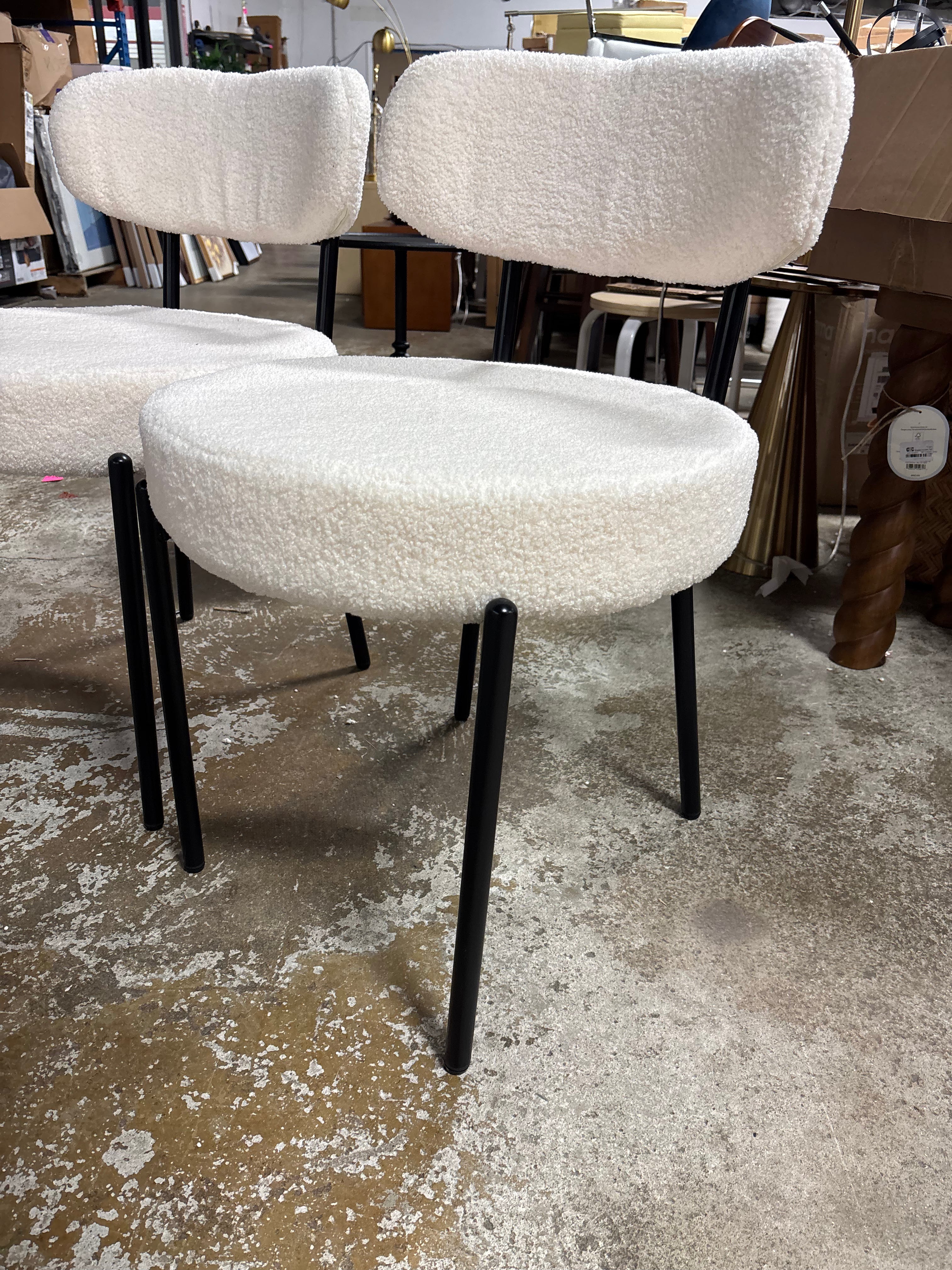 (Set of 2) Burbank Modern Round Boucle Dining Chairs - White SHOWROOM ITEM