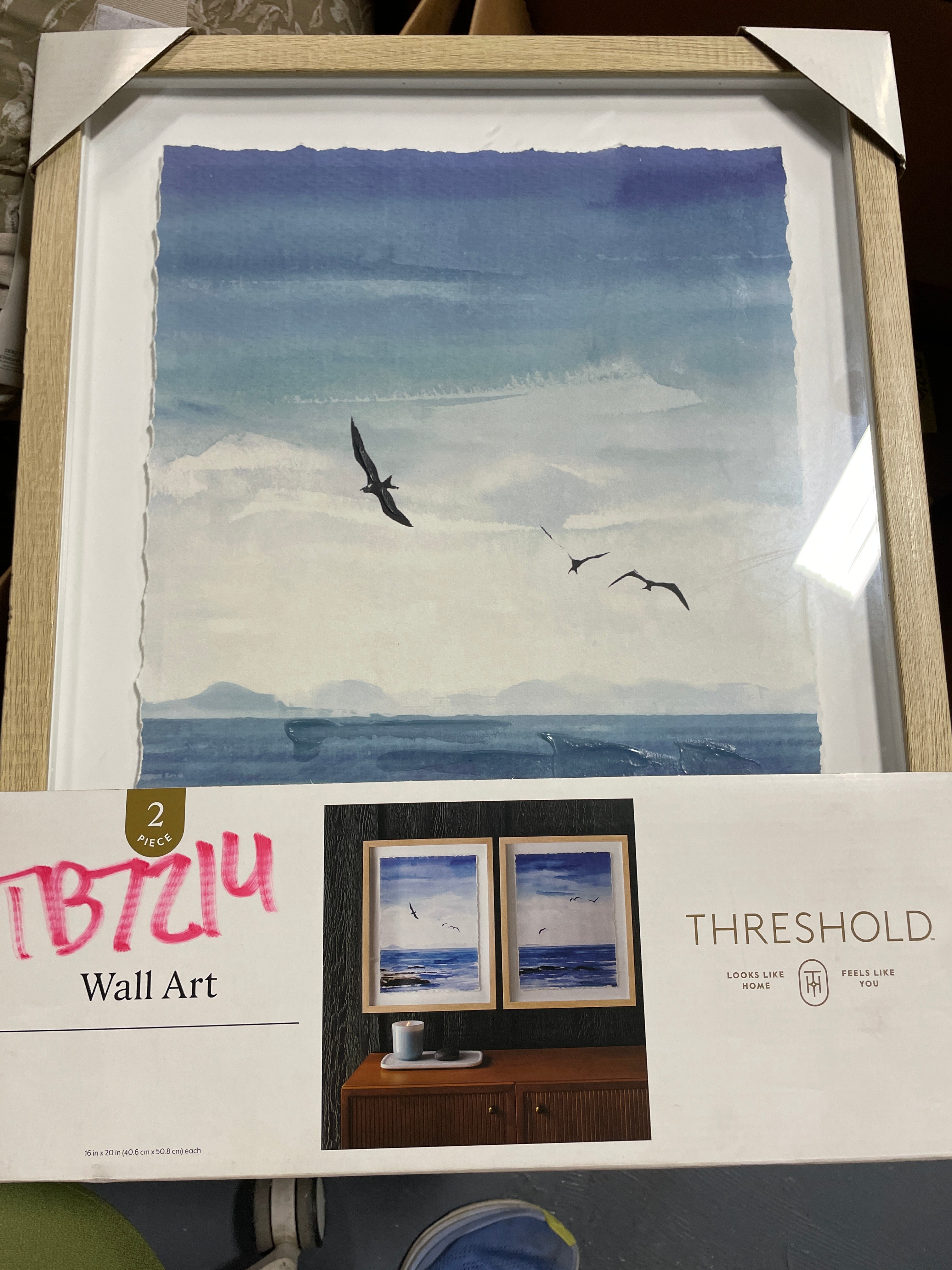 (Set of 2) 16" x 20" Seascape Framed Art Set Natural