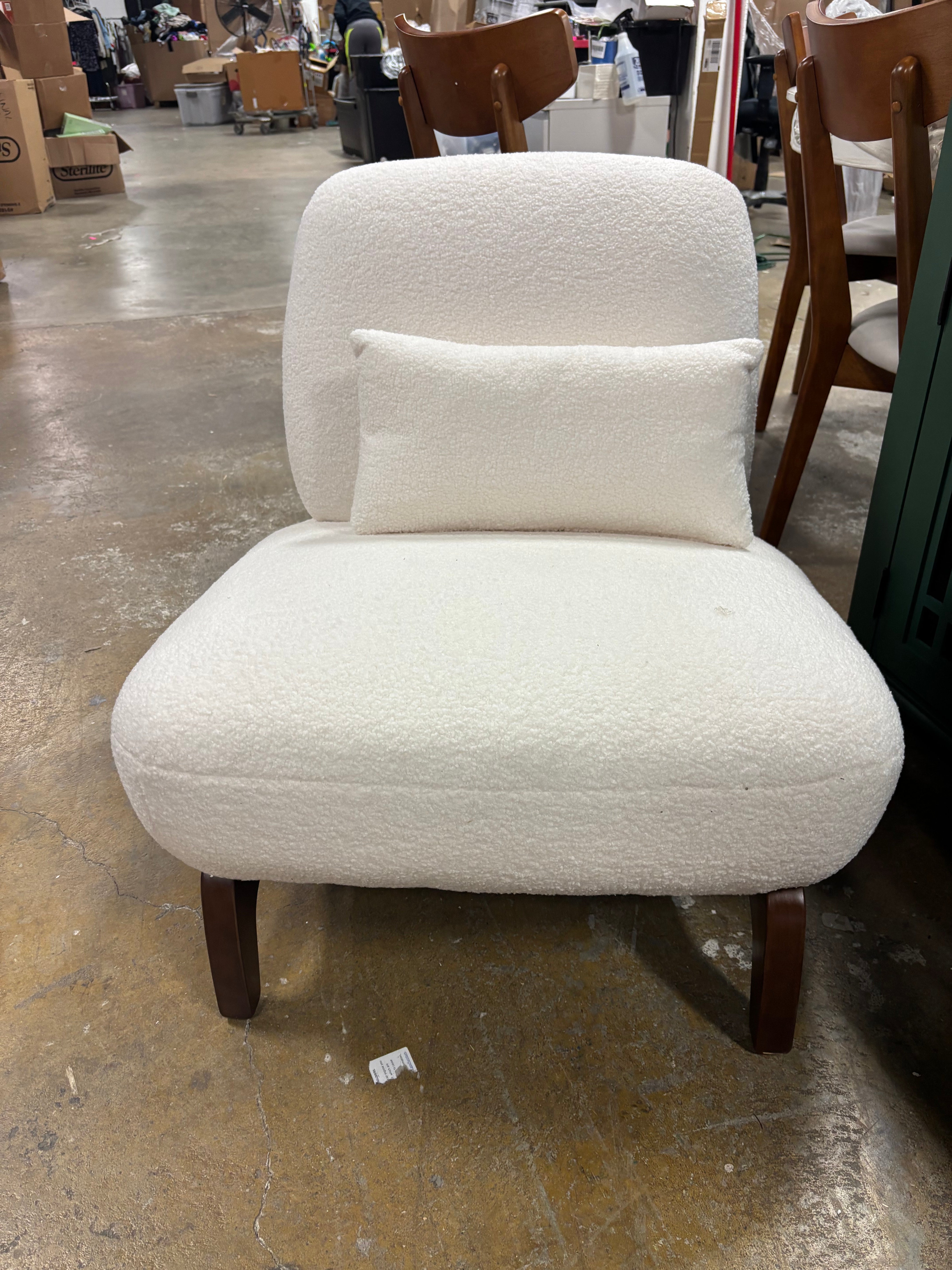 Sherpa Upholstered Accent Lounge Chair With Wood Leg SHOWROOM ITEM