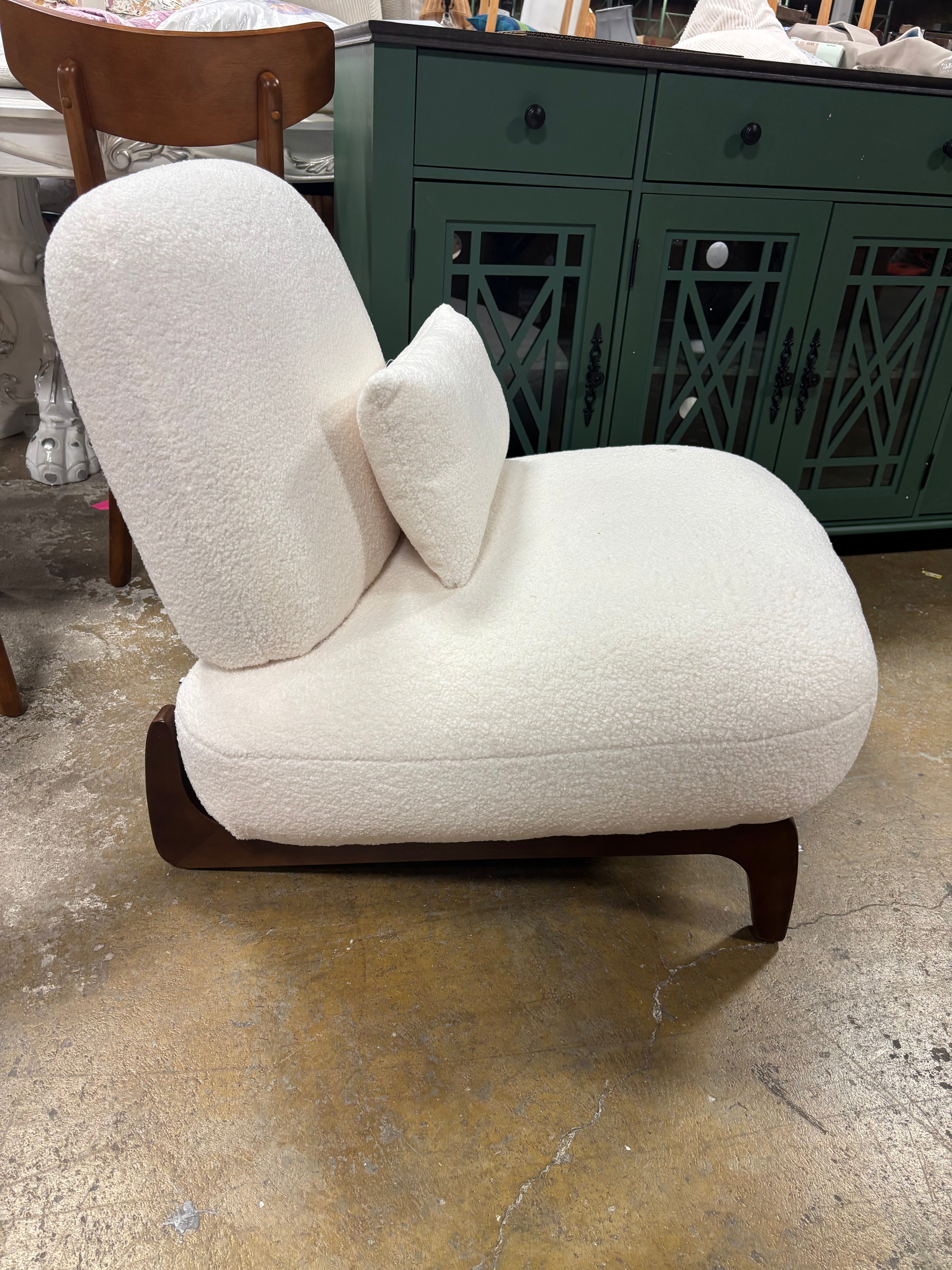 Sherpa Upholstered Accent Lounge Chair With Wood Leg SHOWROOM ITEM