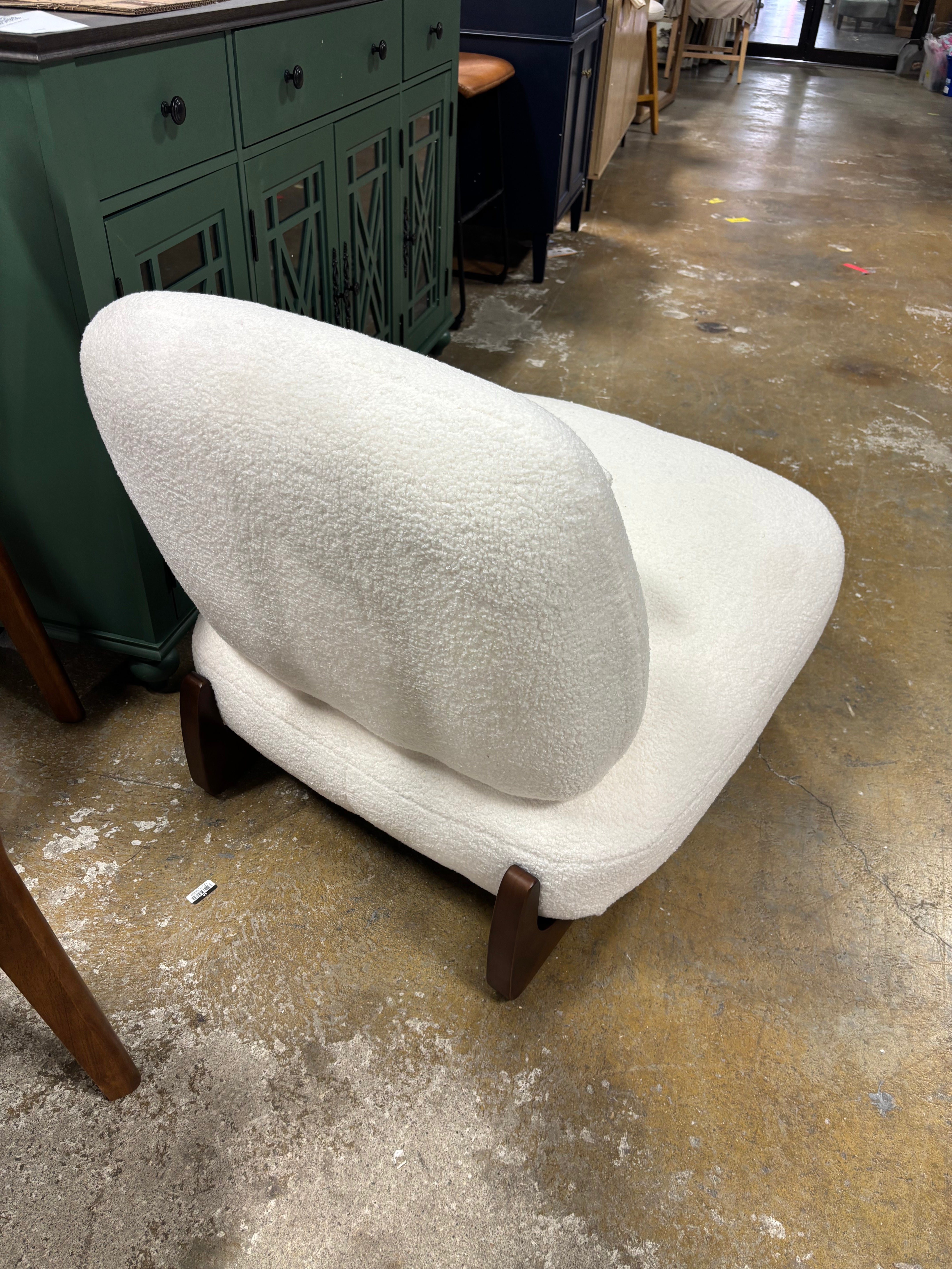 Sherpa Upholstered Accent Lounge Chair With Wood Leg SHOWROOM ITEM