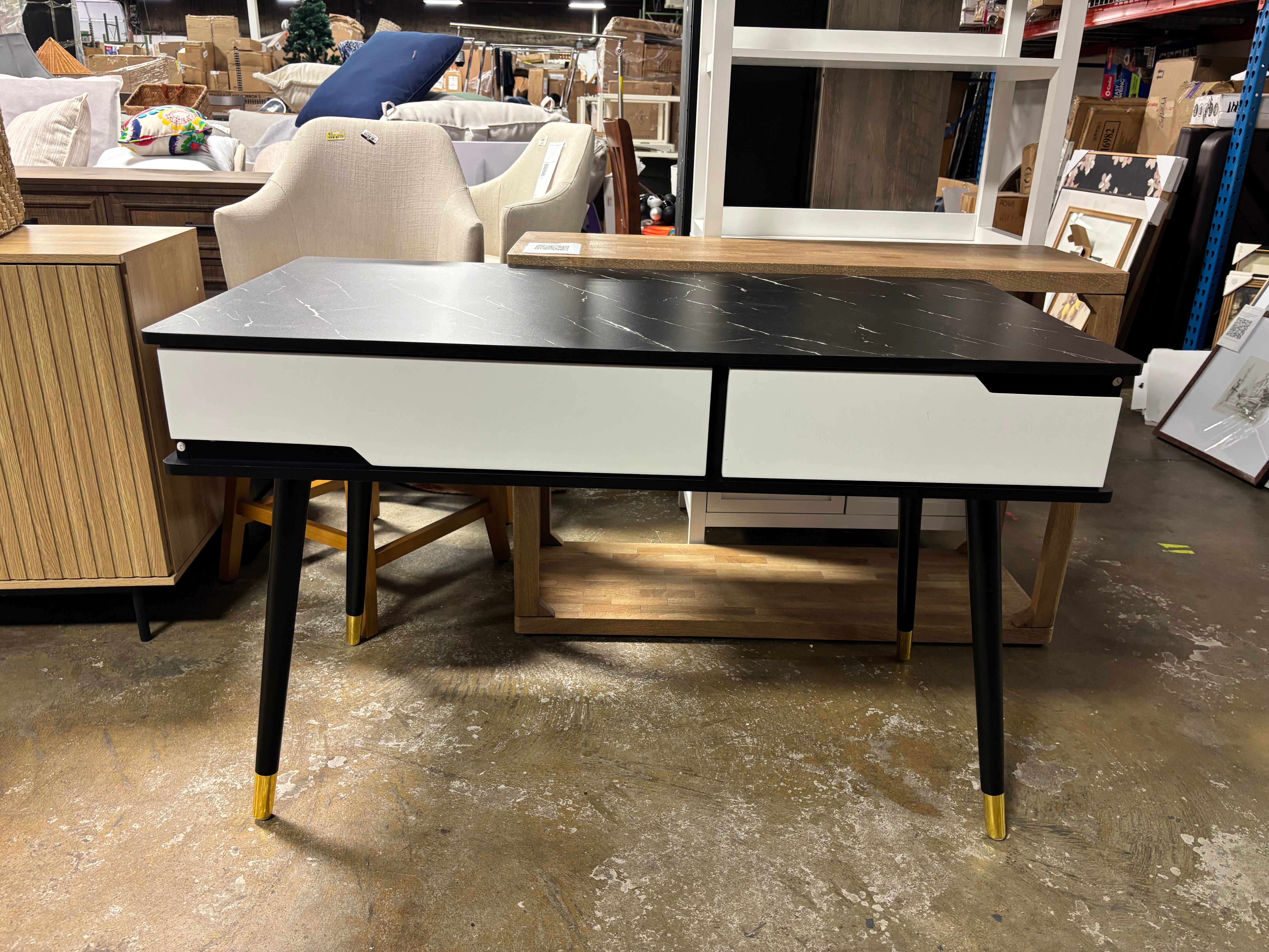 2 Drawer Mid-Century Modern Desk - Black SHOWROOM ITEM